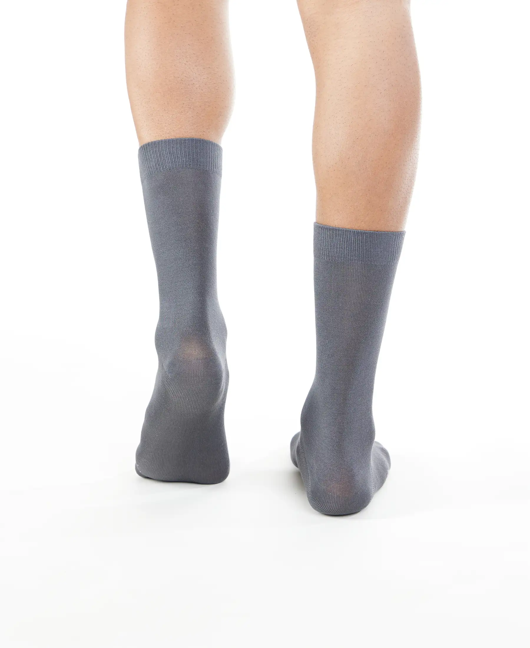 Mercerized Cotton Elastane Stretch Crew Length Socks with StayFresh Treatment - Coal Grey - Image 3