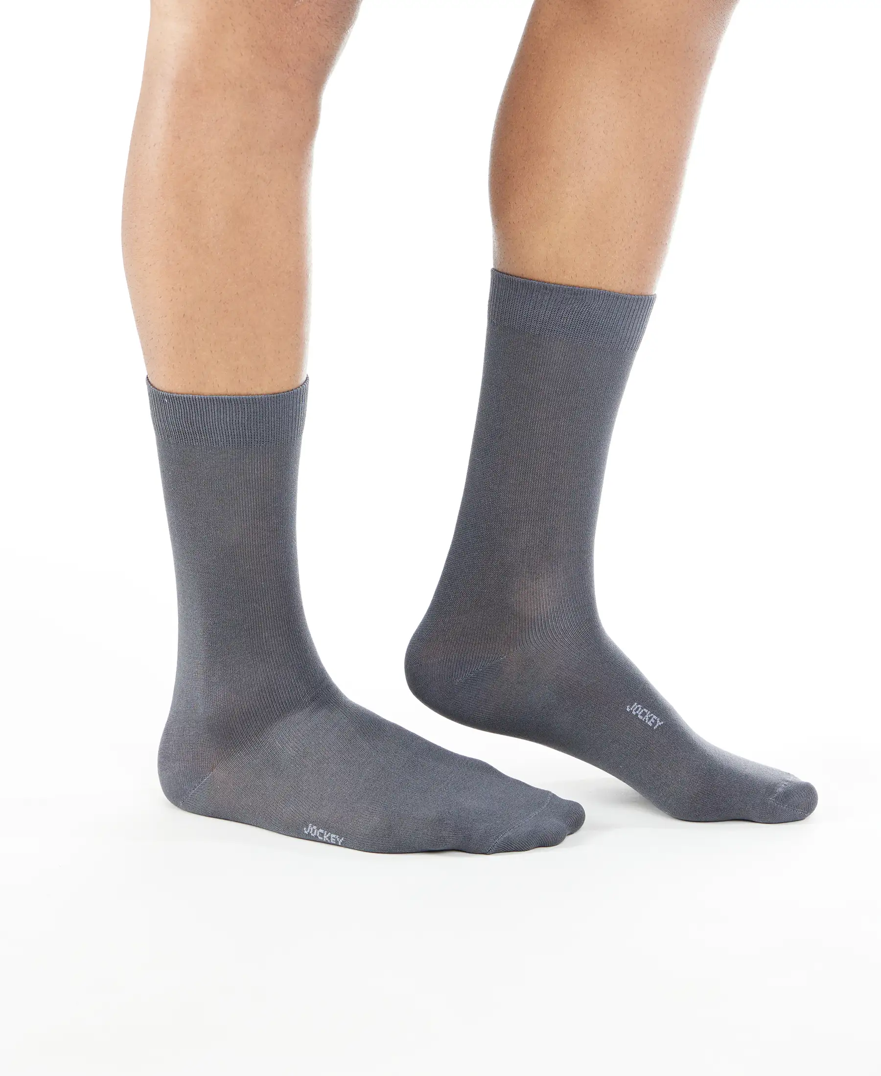 Mercerized Cotton Elastane Stretch Crew Length Socks with StayFresh Treatment - Coal Grey - Image 4