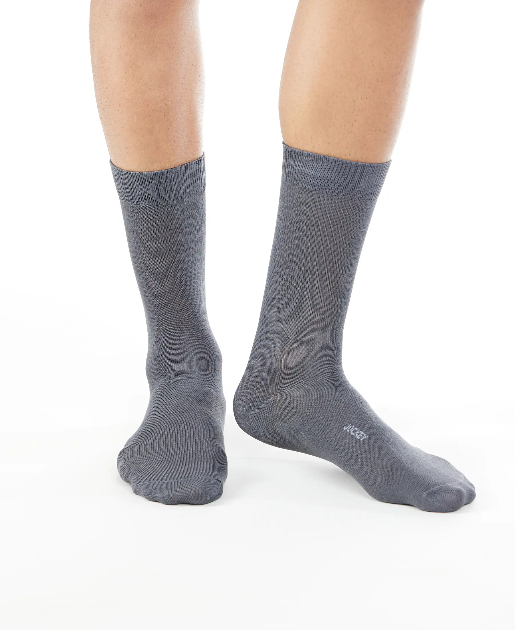 Mercerized Cotton Elastane Stretch Crew Length Socks with StayFresh Treatment - Coal Grey - Image 5