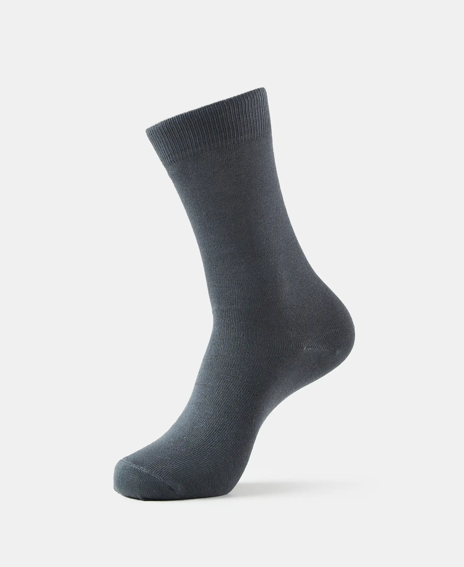 Mercerized Cotton Elastane Stretch Crew Length Socks with StayFresh Treatment - Coal Grey - Image 6