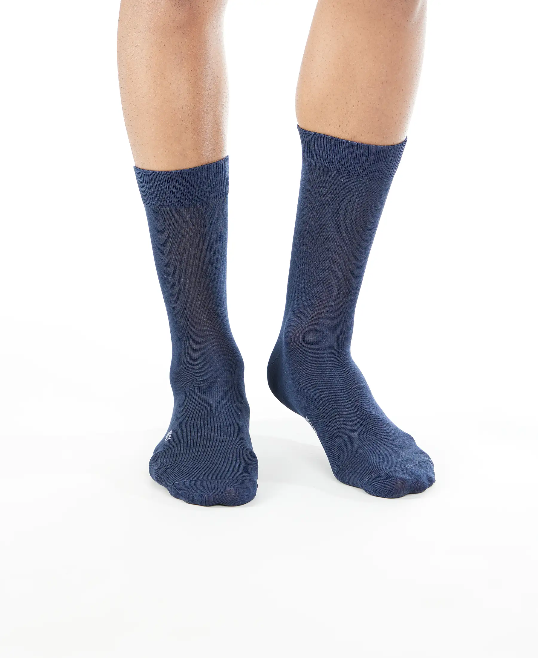 Mercerized Cotton Elastane Stretch Crew Length Socks with StayFresh Treatment - Navy - Image 2