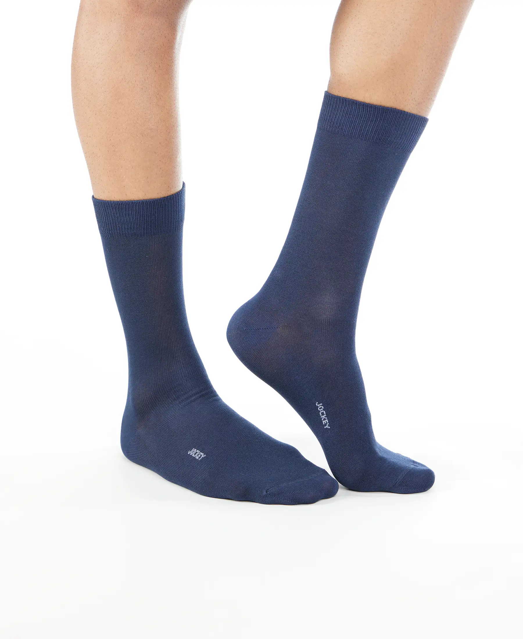 Mercerized Cotton Elastane Stretch Crew Length Socks with StayFresh Treatment - Navy - Image 3