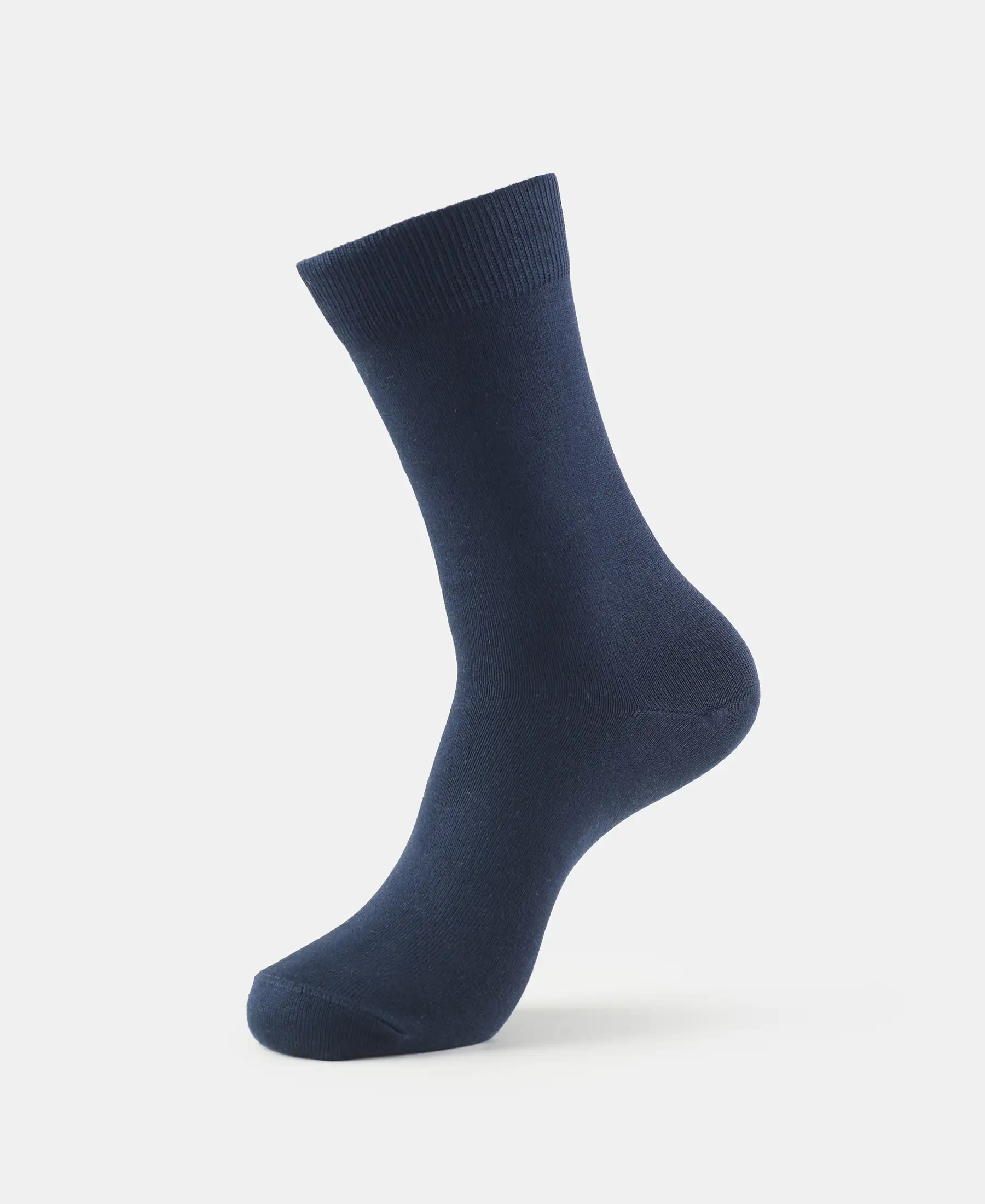 Mercerized Cotton Elastane Stretch Crew Length Socks with StayFresh Treatment - Navy - Image 5