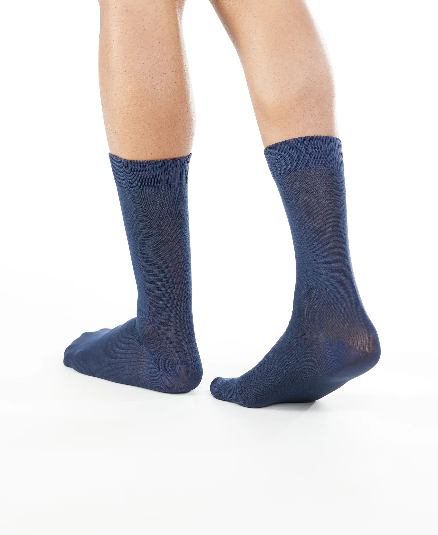 Mercerized Cotton Elastane Stretch Crew Length Socks with StayFresh Treatment - Navy - Image 6
