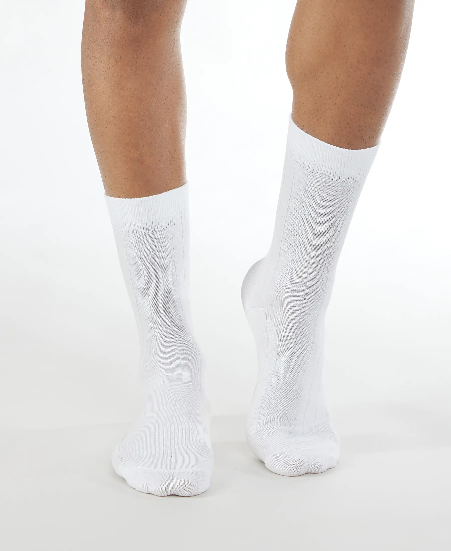 Mercerized Cotton Elastane Stretch Crew Length Socks With StayFresh Treatment - White - Image 2
