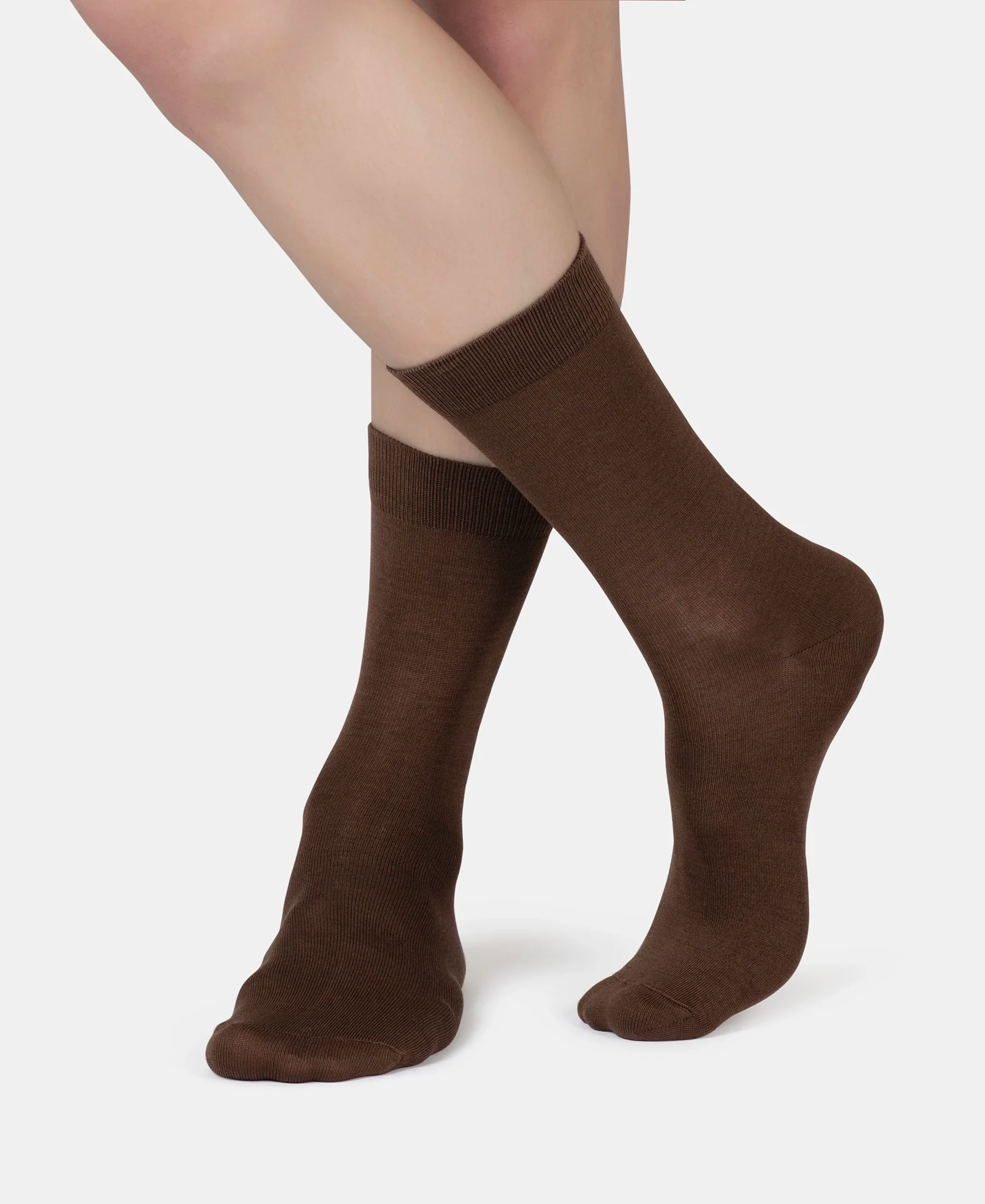 Mercerized Cotton Elastane Stretch Crew Length Socks with StayFresh Treatment - Espresso - Image 5