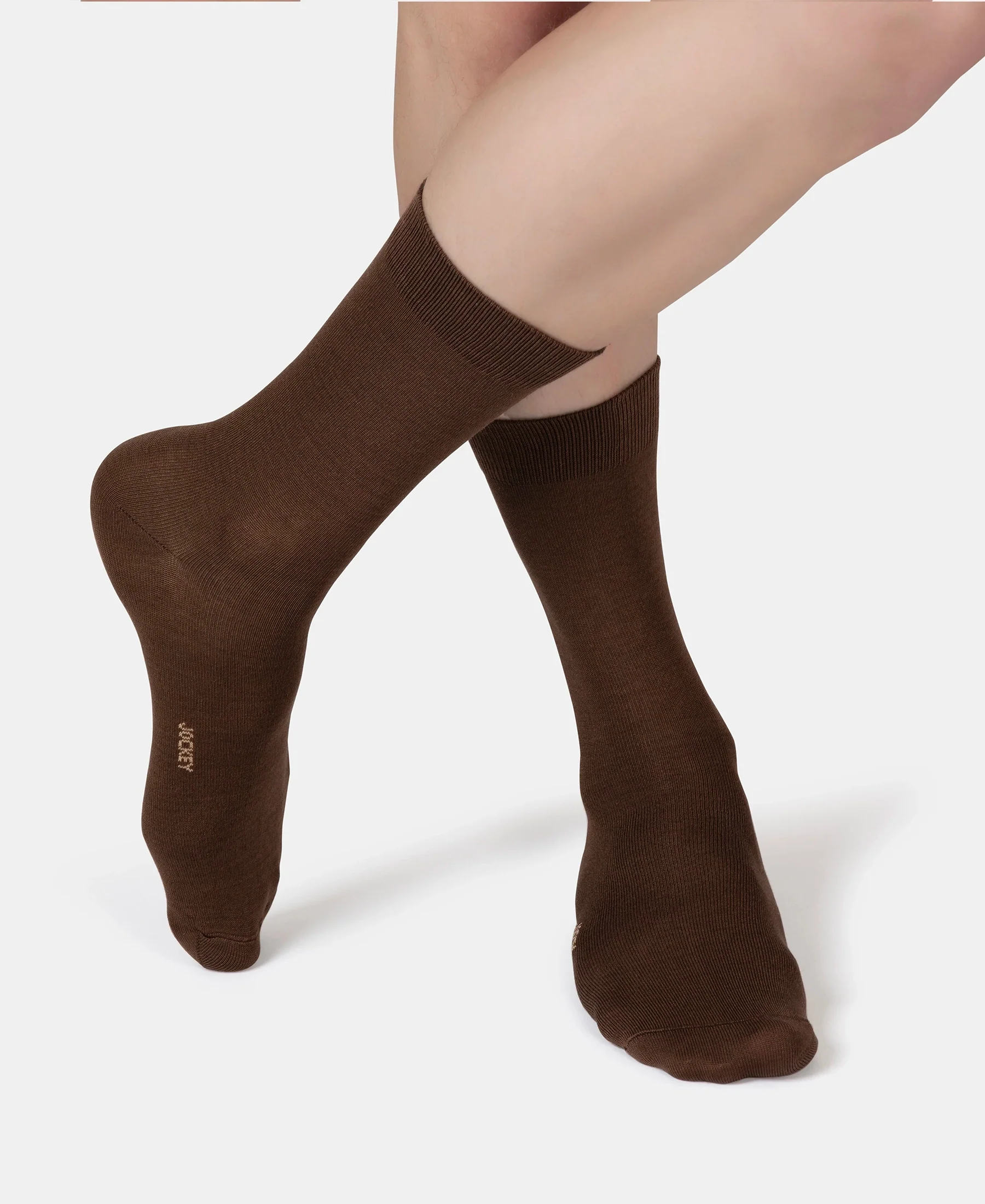 Mercerized Cotton Elastane Stretch Crew Length Socks with StayFresh Treatment - Espresso - Image 6