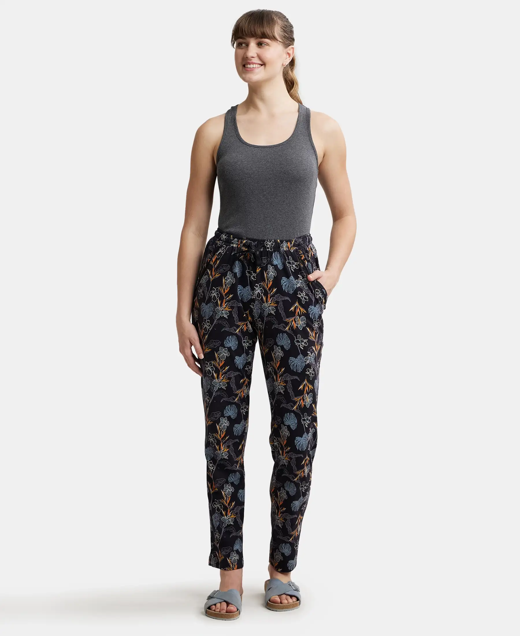Micro Modal Cotton Relaxed Fit Printed Pyjama with Side Pockets - Black Assorted Prints - Image 4