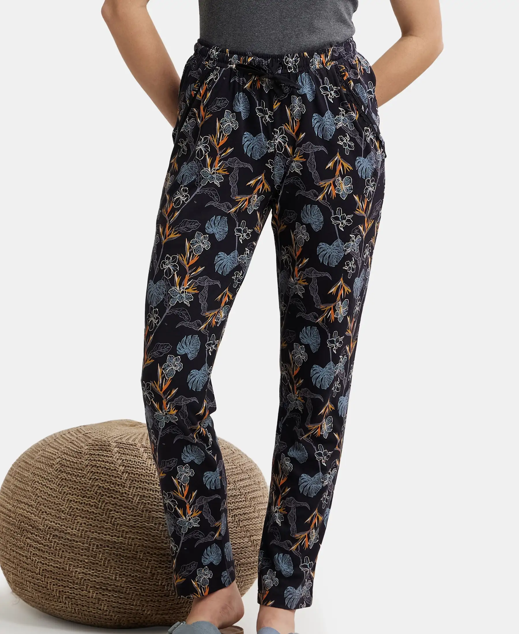 Micro Modal Cotton Relaxed Fit Printed Pyjama with Side Pockets - Black Assorted Prints - Image 5