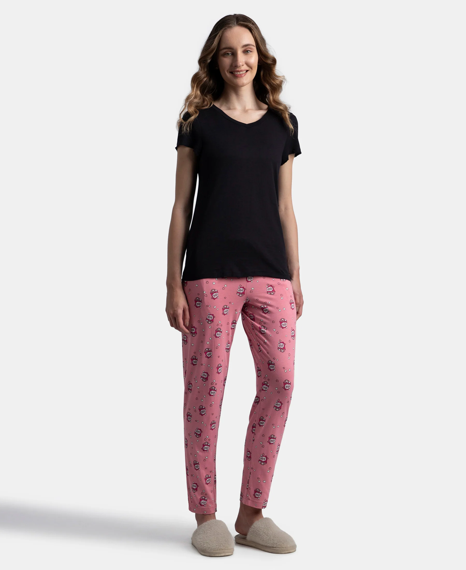 Micro Modal Cotton Relaxed Fit Printed Pyjama with Side Pockets - Cashmere Rose - Image 4