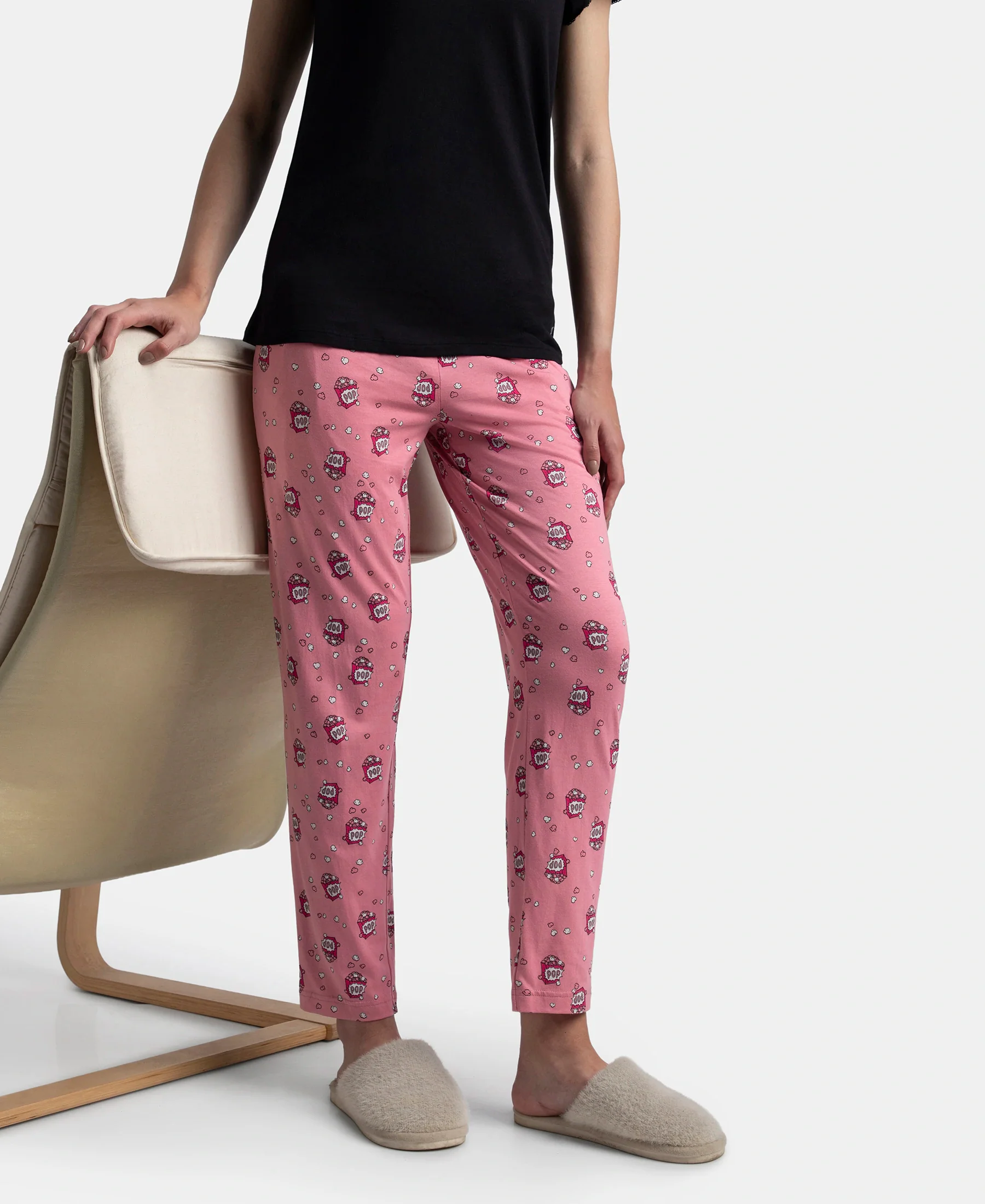 Micro Modal Cotton Relaxed Fit Printed Pyjama with Side Pockets - Cashmere Rose - Image 5