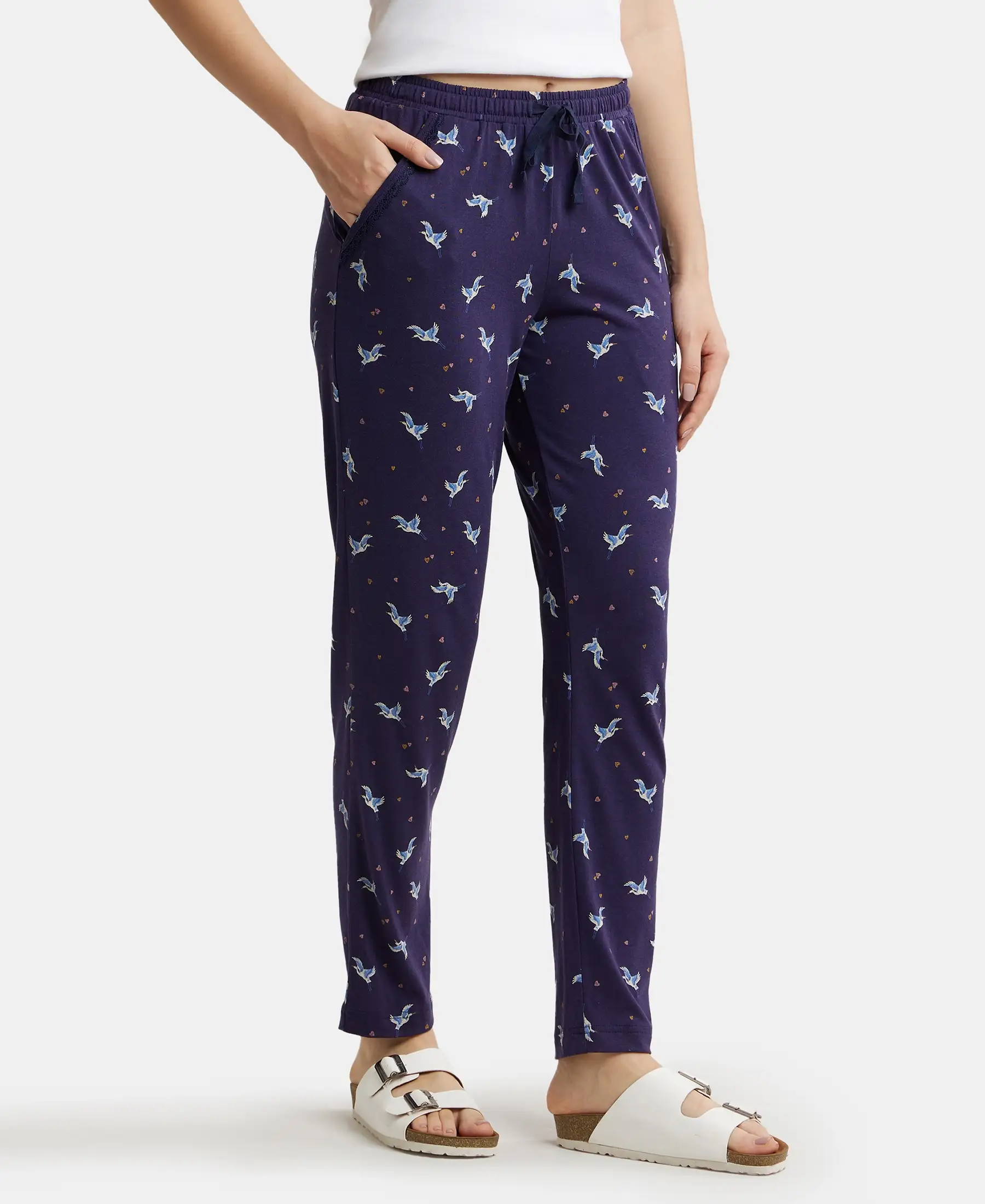 Micro Modal Cotton Relaxed Fit Printed Pyjama with Side Pockets - Classic Navy Assorted Prints - Image 2