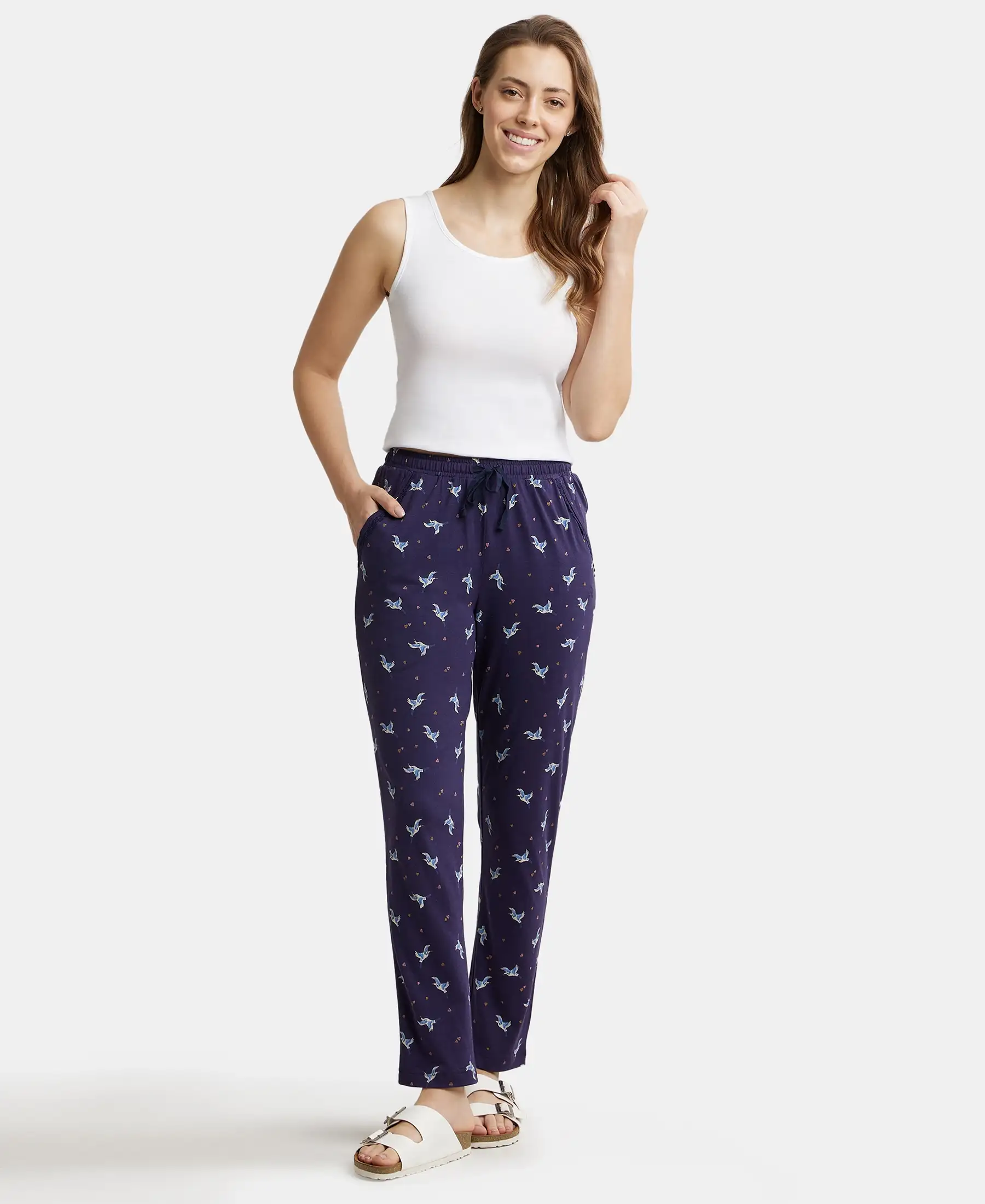 Micro Modal Cotton Relaxed Fit Printed Pyjama with Side Pockets - Classic Navy Assorted Prints - Image 4