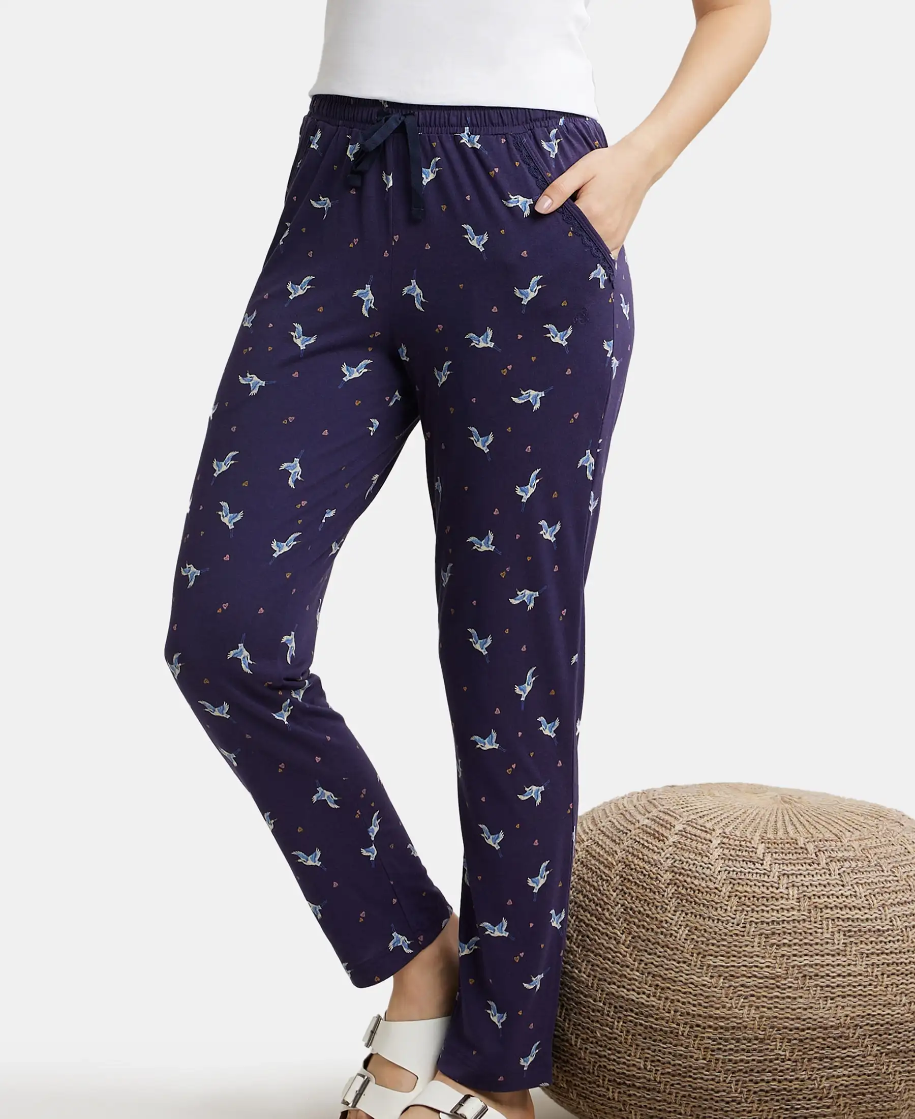Micro Modal Cotton Relaxed Fit Printed Pyjama with Side Pockets - Classic Navy Assorted Prints - Image 5