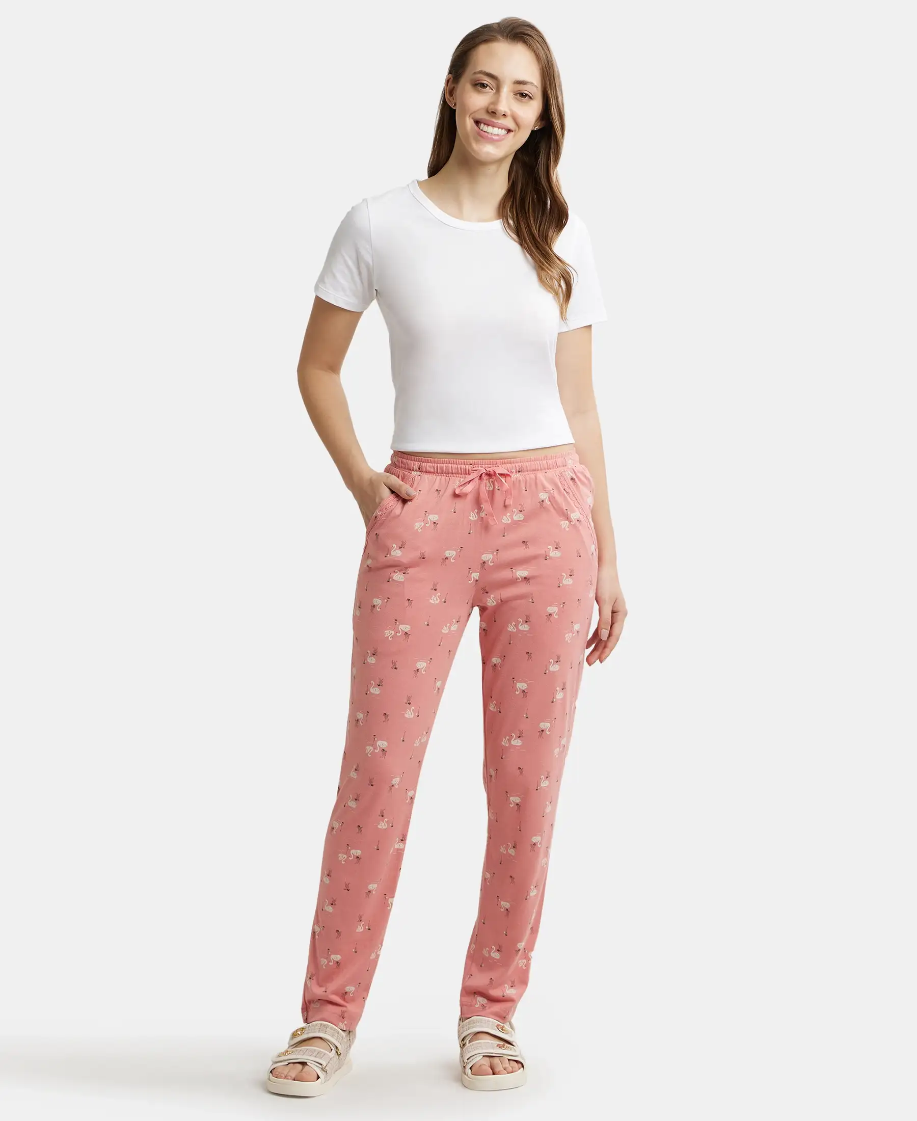Micro Modal Cotton Relaxed Fit Printed Pyjama with Side Pockets - Peach Blossom Assorted Prints - Image 4
