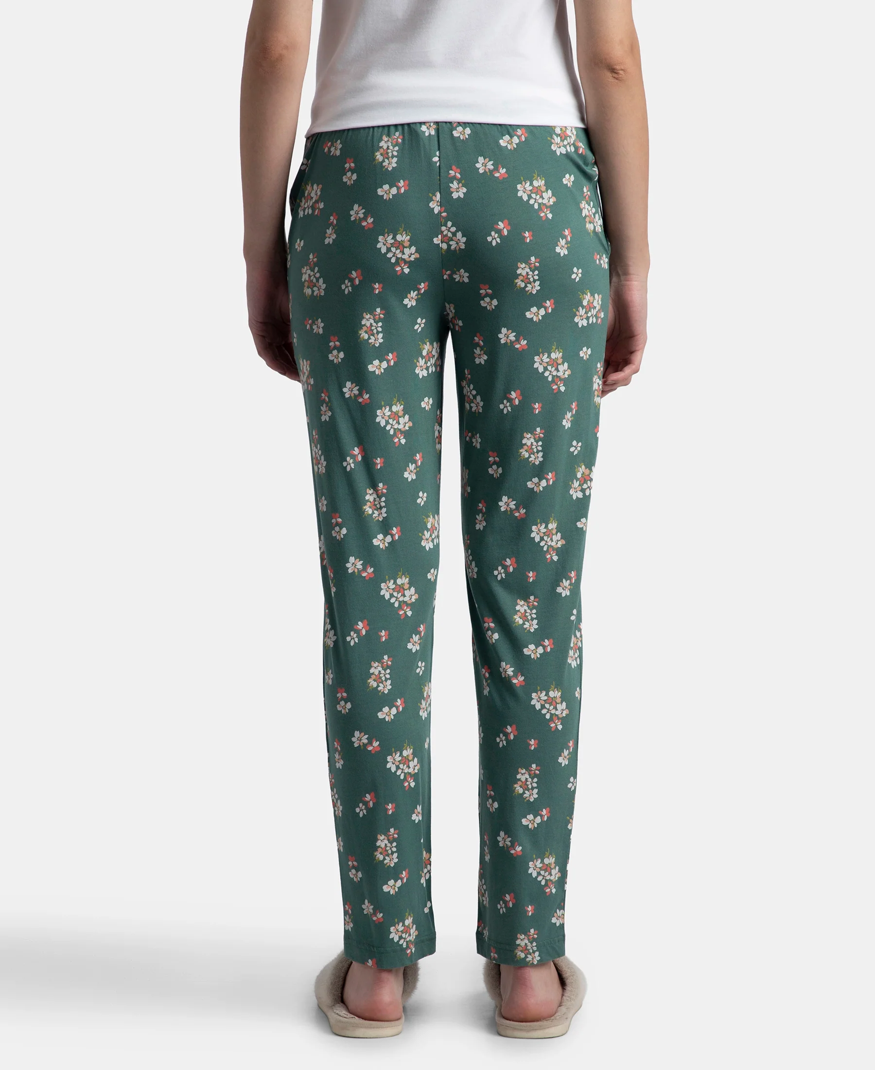 Micro Modal Cotton Relaxed Fit Printed Pyjama with Side Pockets - Sage Brush Green - Image 3