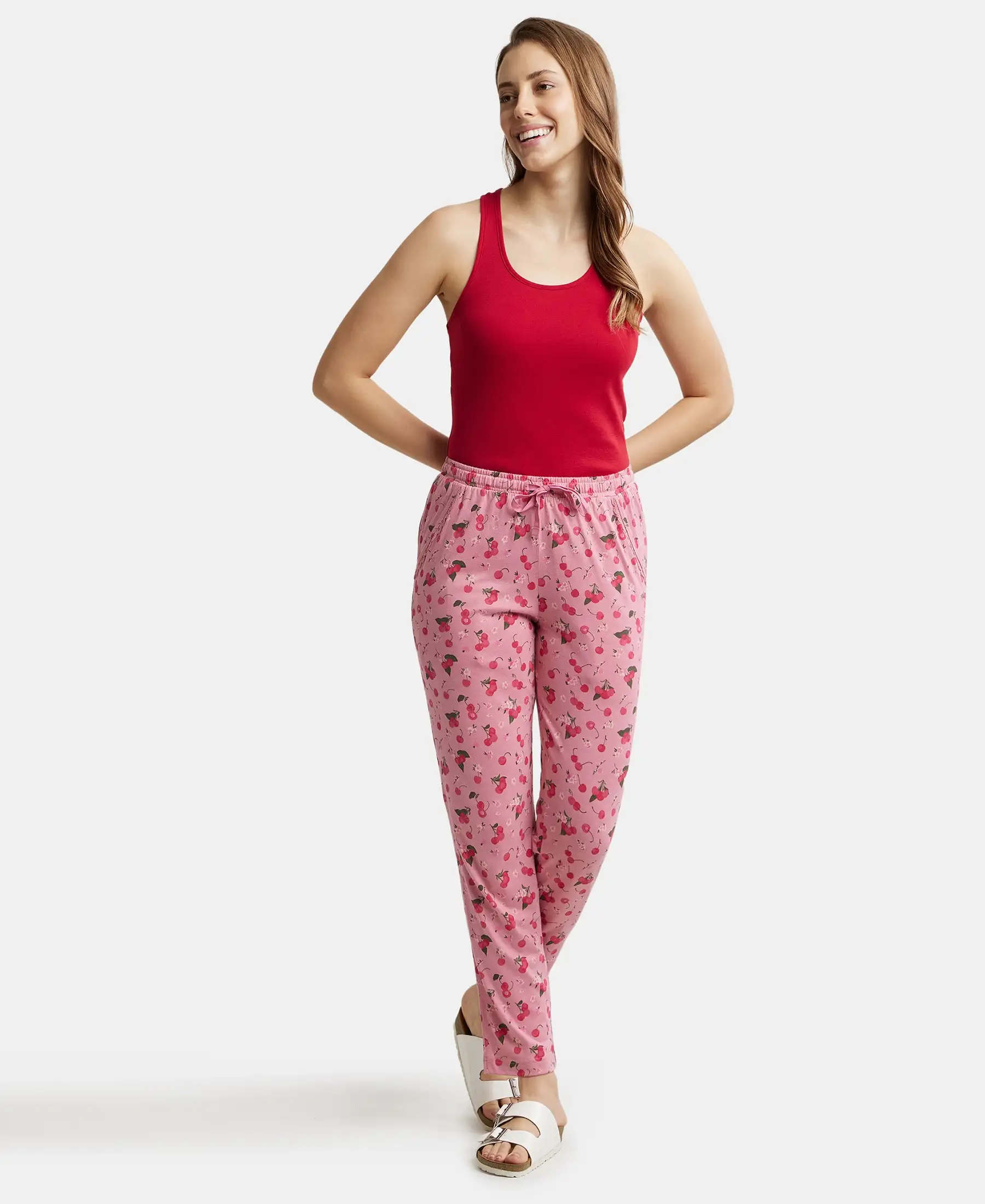 Micro Modal Cotton Relaxed Fit Printed Pyjama with Side Pockets - Wild Rose - Image 4