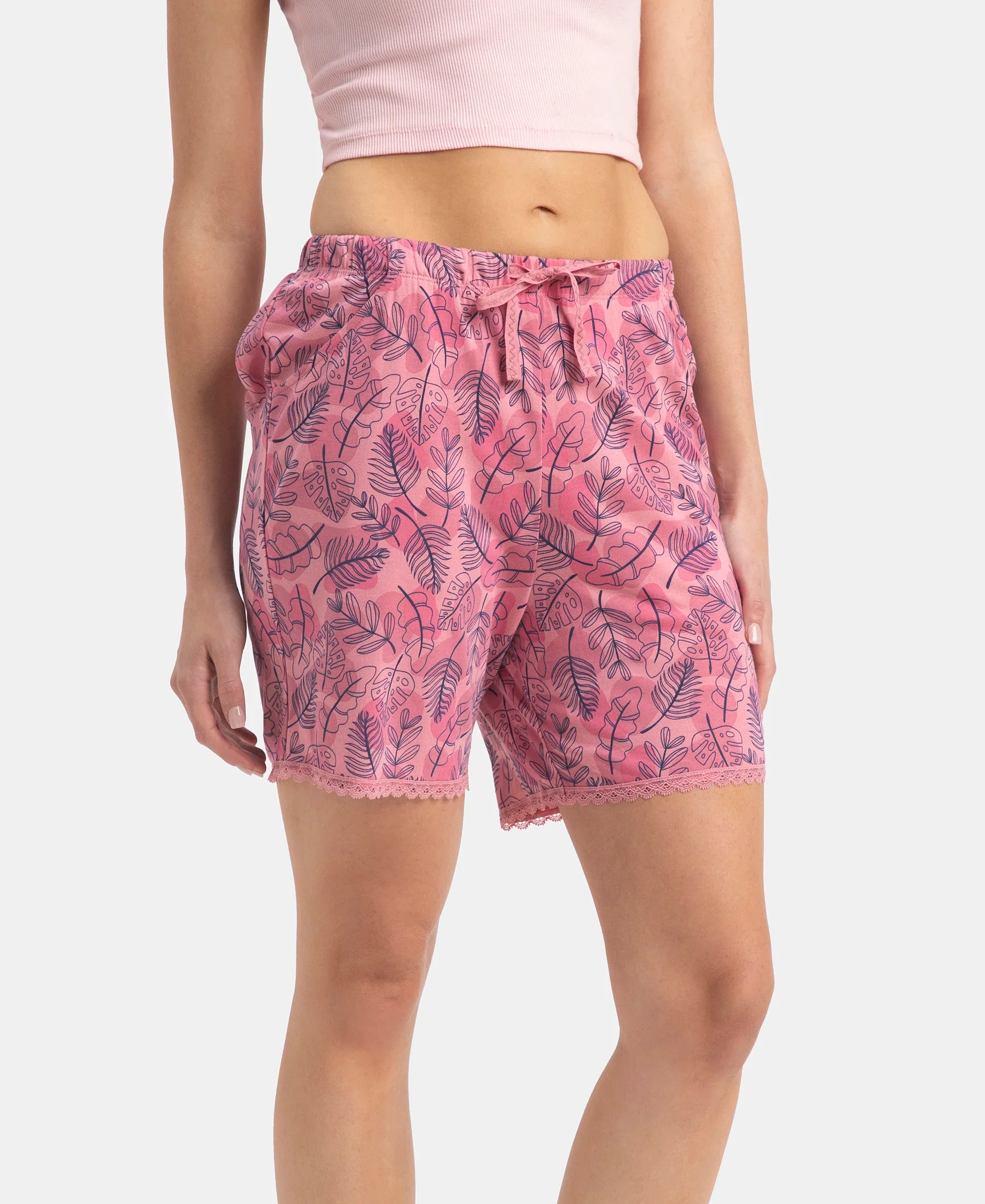 Micro Modal Cotton Relaxed Fit Printed Shorts with Side Pockets - Cashmere Rose - Image 2