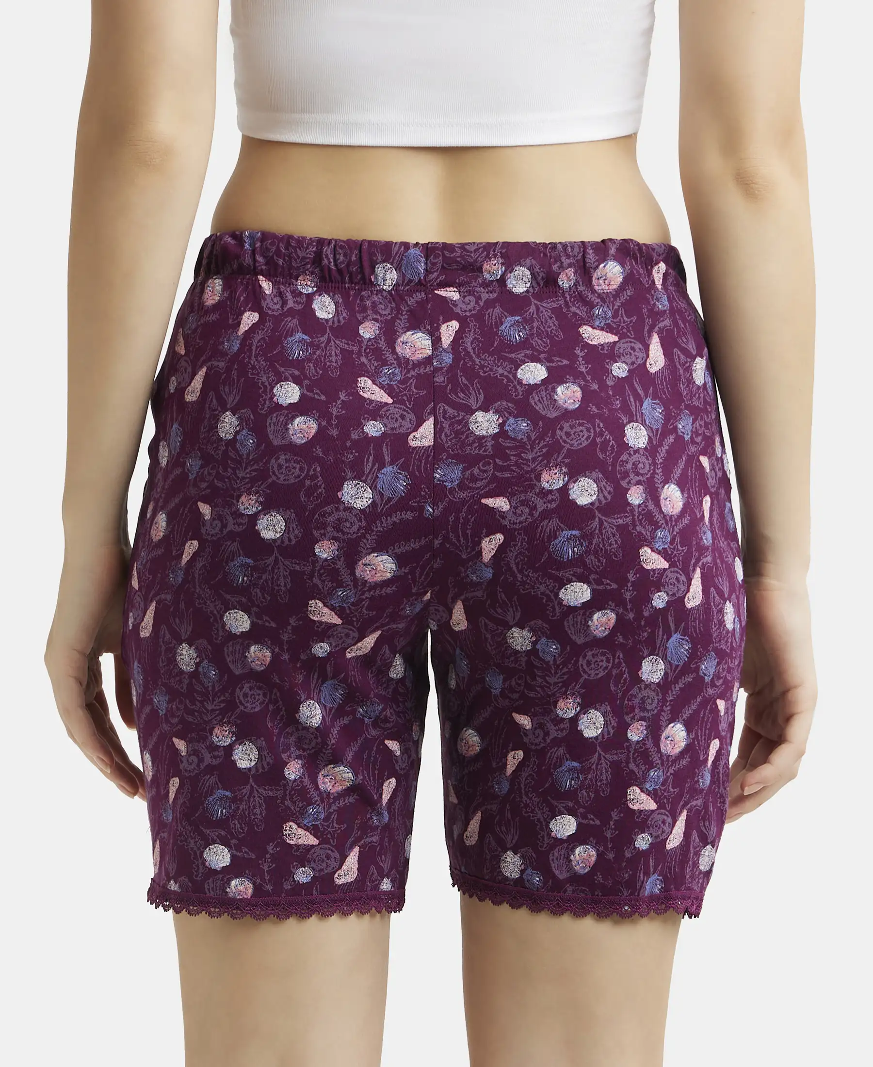 Micro Modal Cotton Relaxed Fit Printed Shorts with Side Pockets - Purple Wine Assorted Prints - Image 3