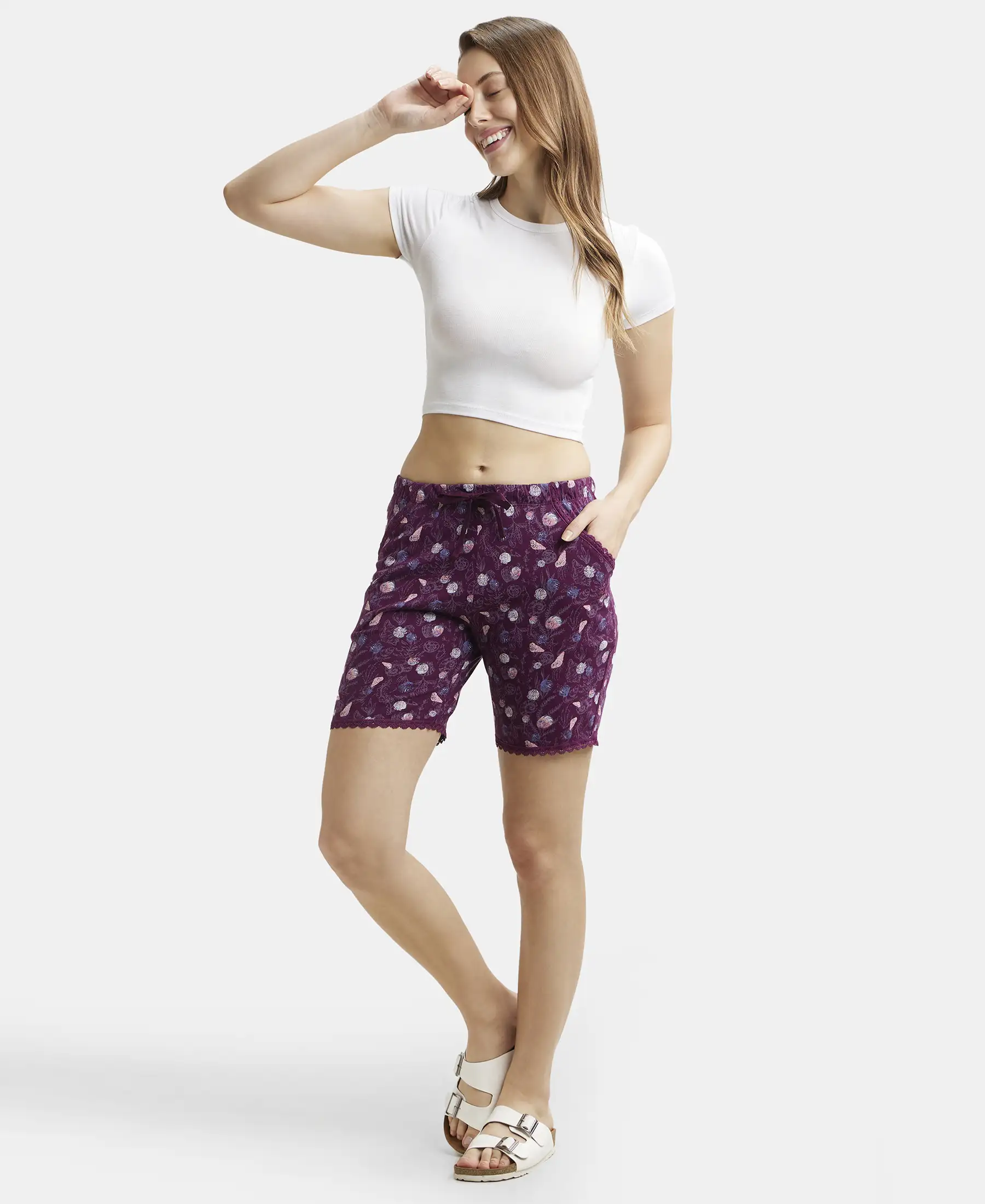Micro Modal Cotton Relaxed Fit Printed Shorts with Side Pockets - Purple Wine Assorted Prints - Image 6