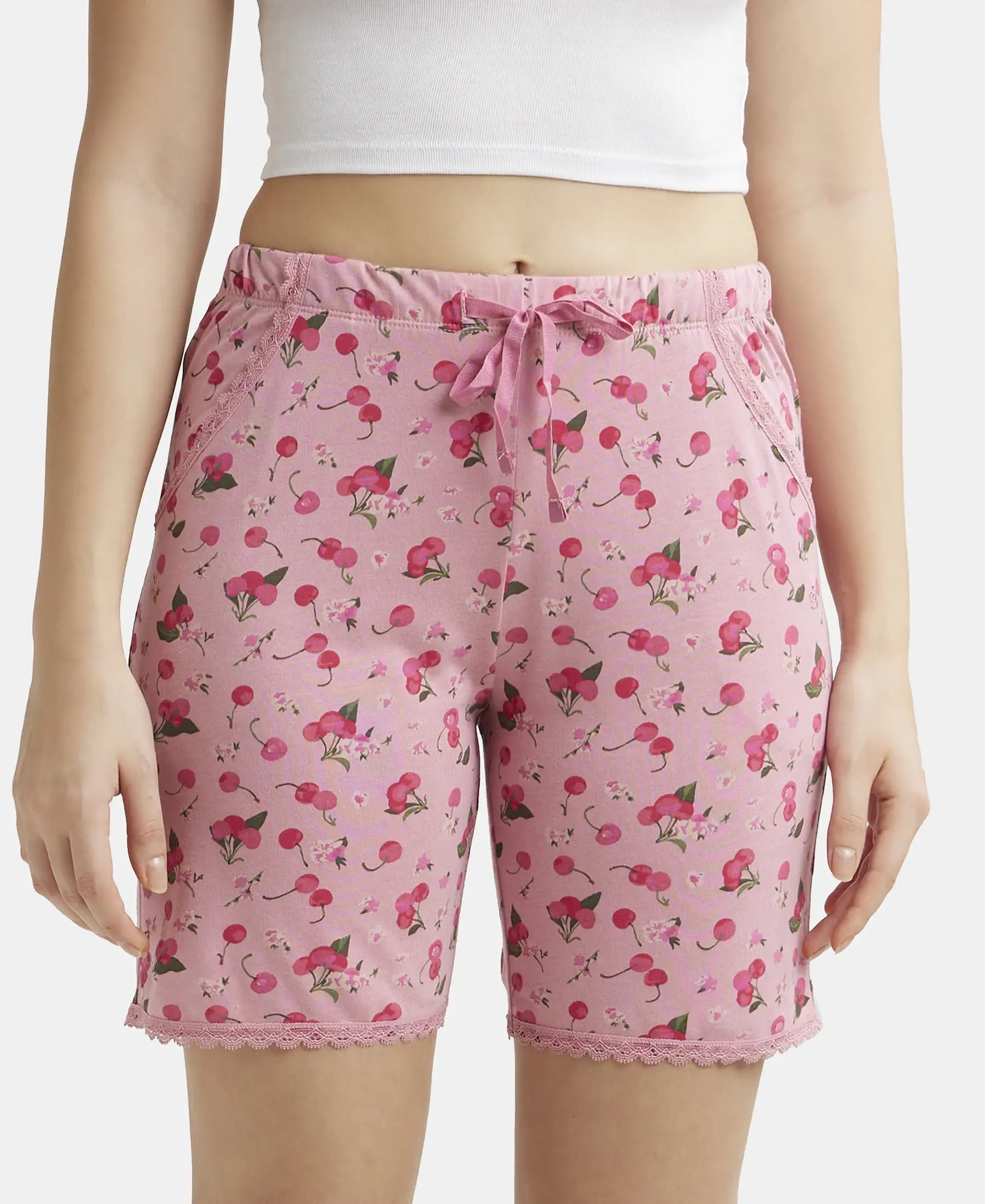 Micro Modal Cotton Relaxed Fit Printed Shorts with Side Pockets - Wild Rose
