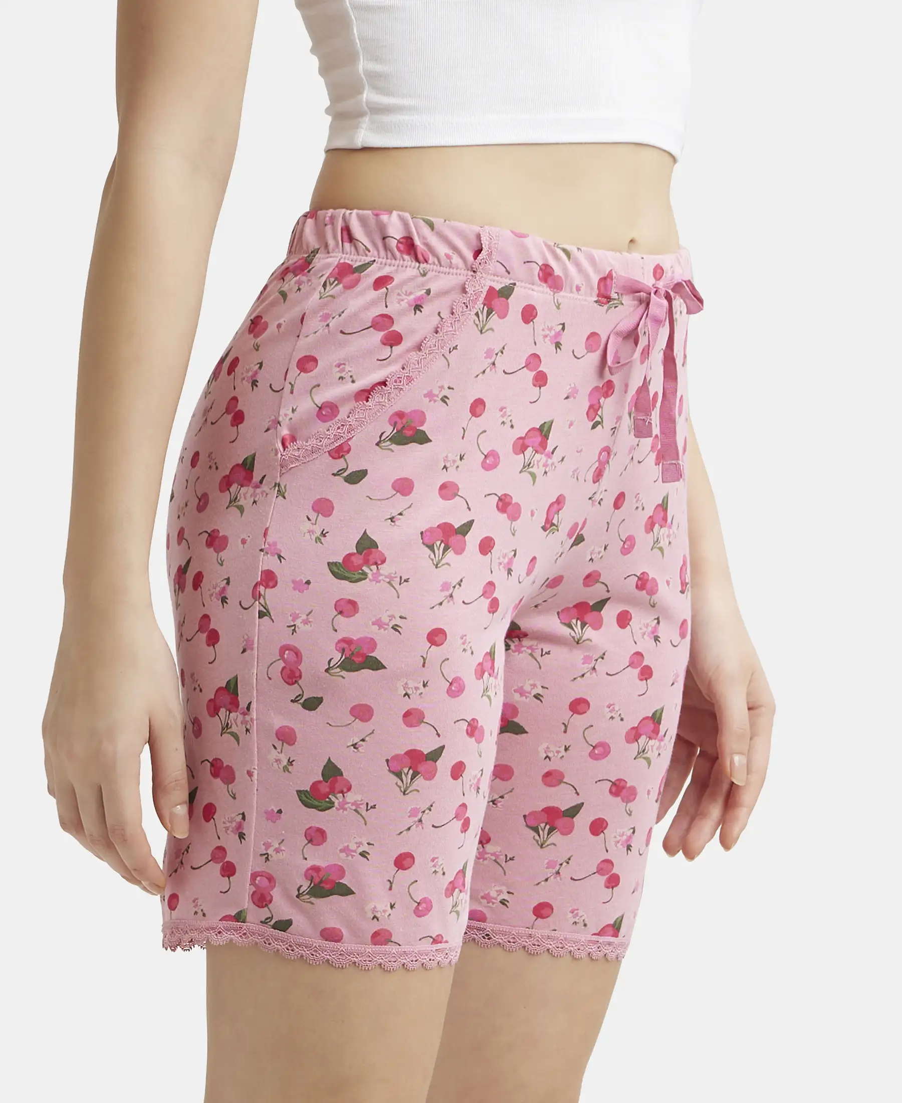 Micro Modal Cotton Relaxed Fit Printed Shorts with Side Pockets - Wild Rose - Image 2