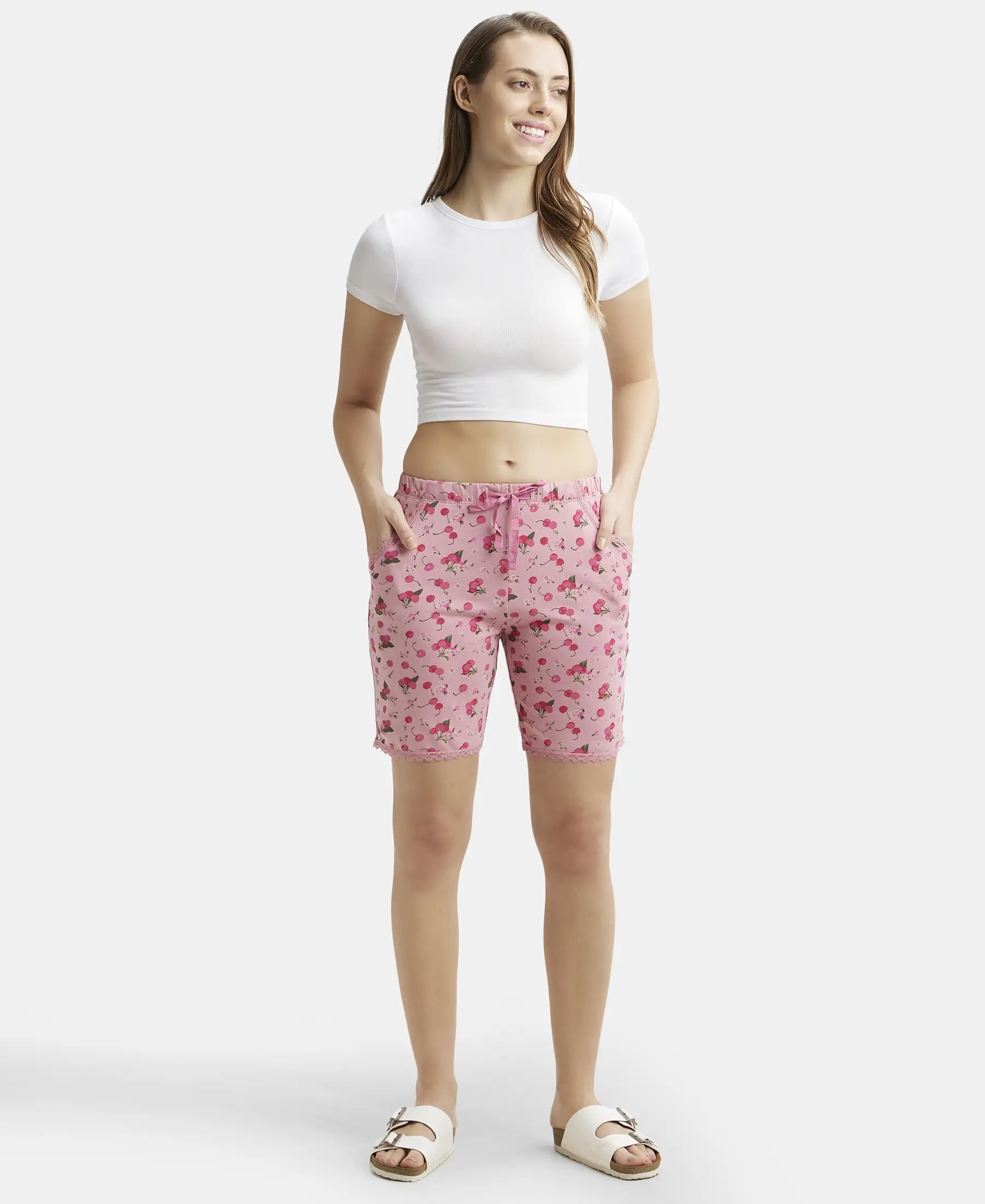 Micro Modal Cotton Relaxed Fit Printed Shorts with Side Pockets - Wild Rose - Image 6