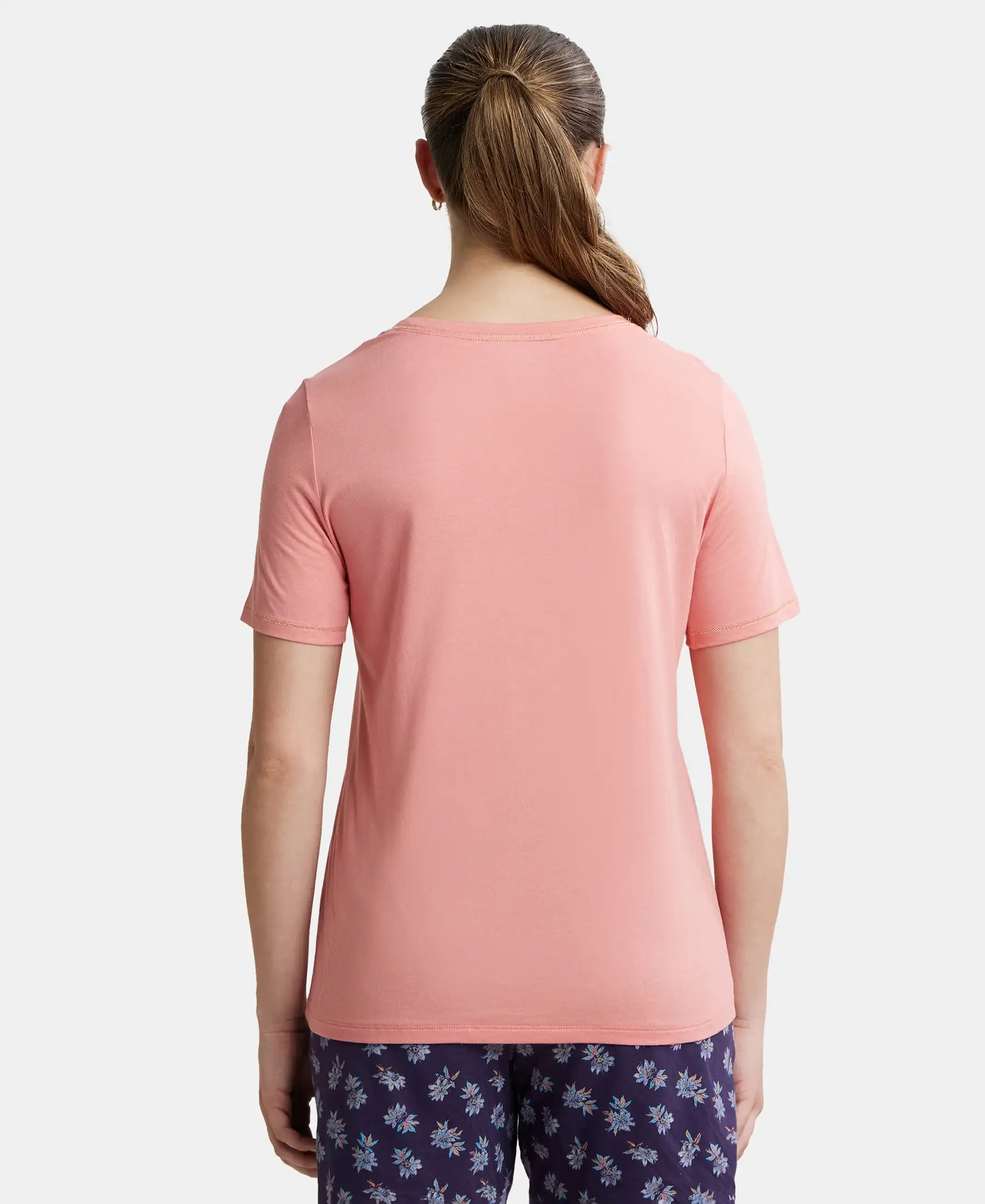 Micro Modal Cotton Relaxed Fit Round neck Half Sleeve T-Shirt - Peach Blossom - Image 3