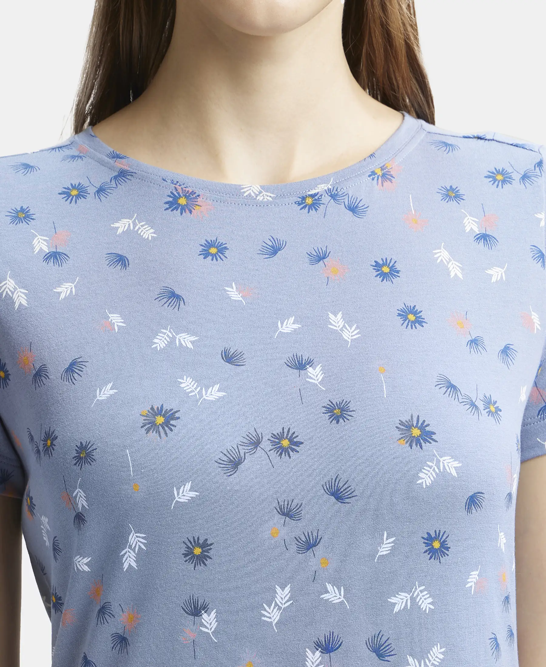 Micro Modal Cotton Ruffled Hem Styled Half Sleeve Printed Sleep Dress - Infinity Blue Assorted Prints - Image 7