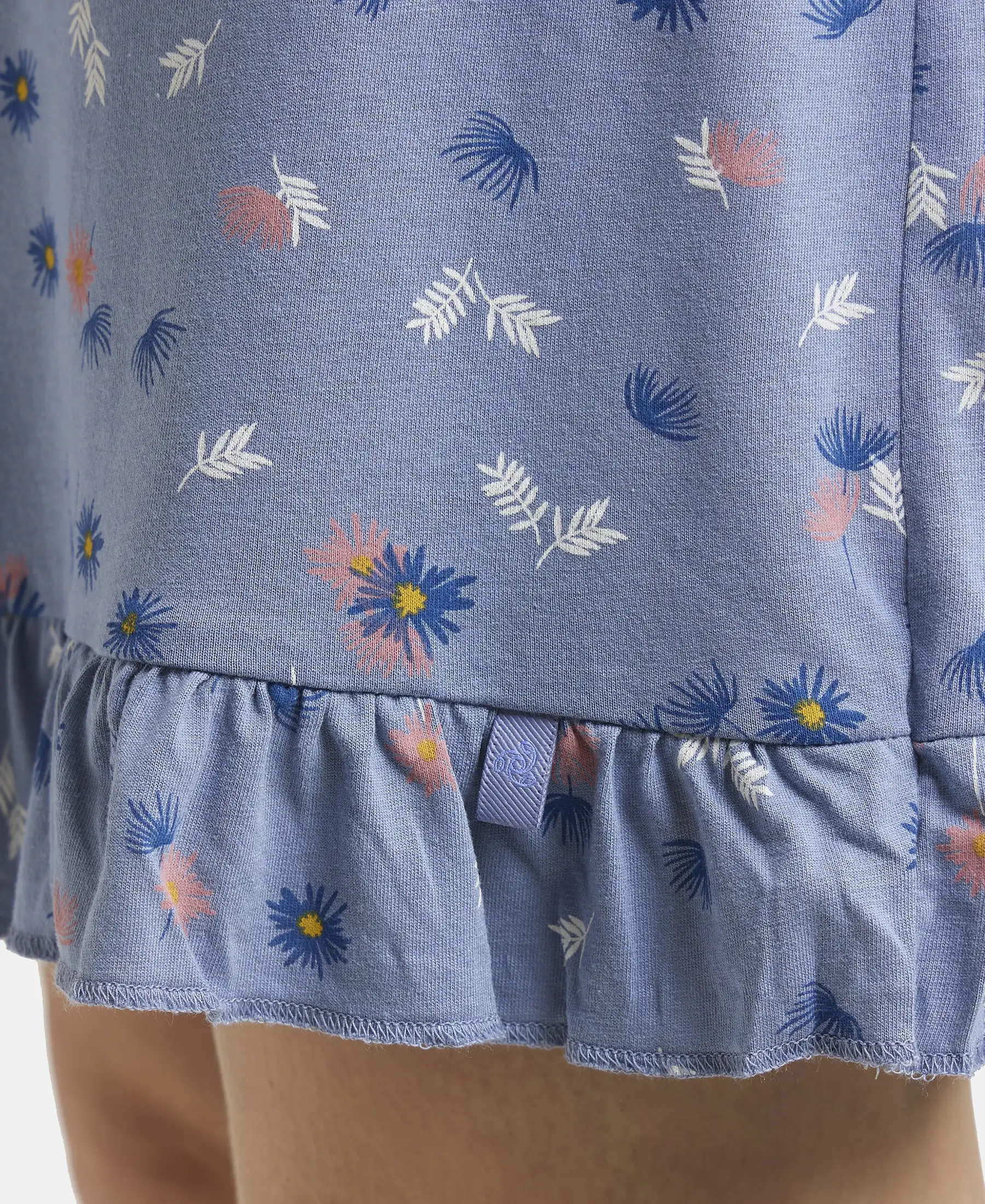 Micro Modal Cotton Ruffled Hem Styled Half Sleeve Printed Sleep Dress - Infinity Blue Assorted Prints - Image 8