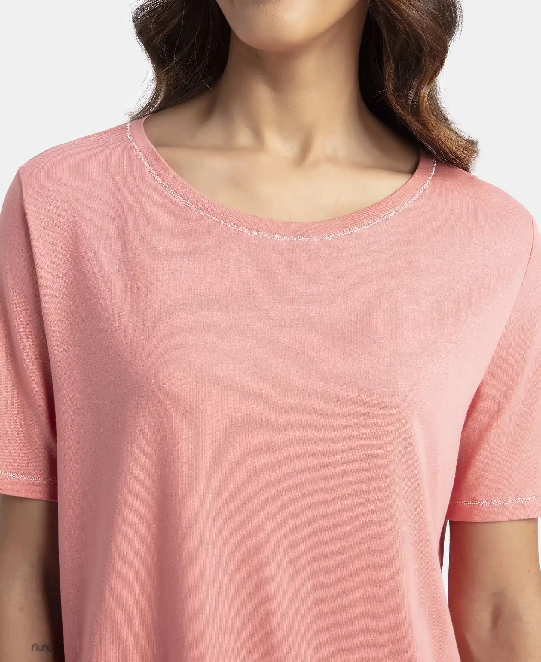 Micro Modal Cotton Short Sleeve T-Shirt and Printed Shorts Set - Peach Blossom - Image 6