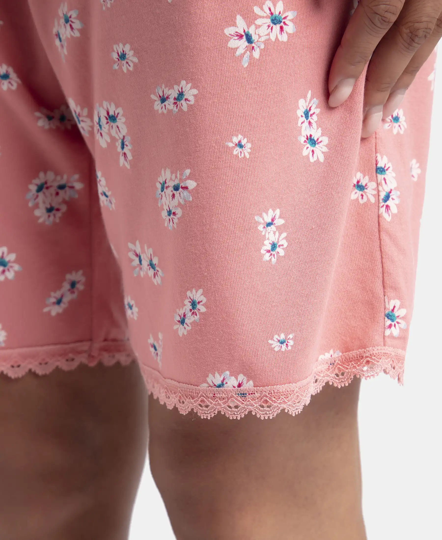Micro Modal Cotton Short Sleeve T-Shirt and Printed Shorts Set - Peach Blossom - Image 8