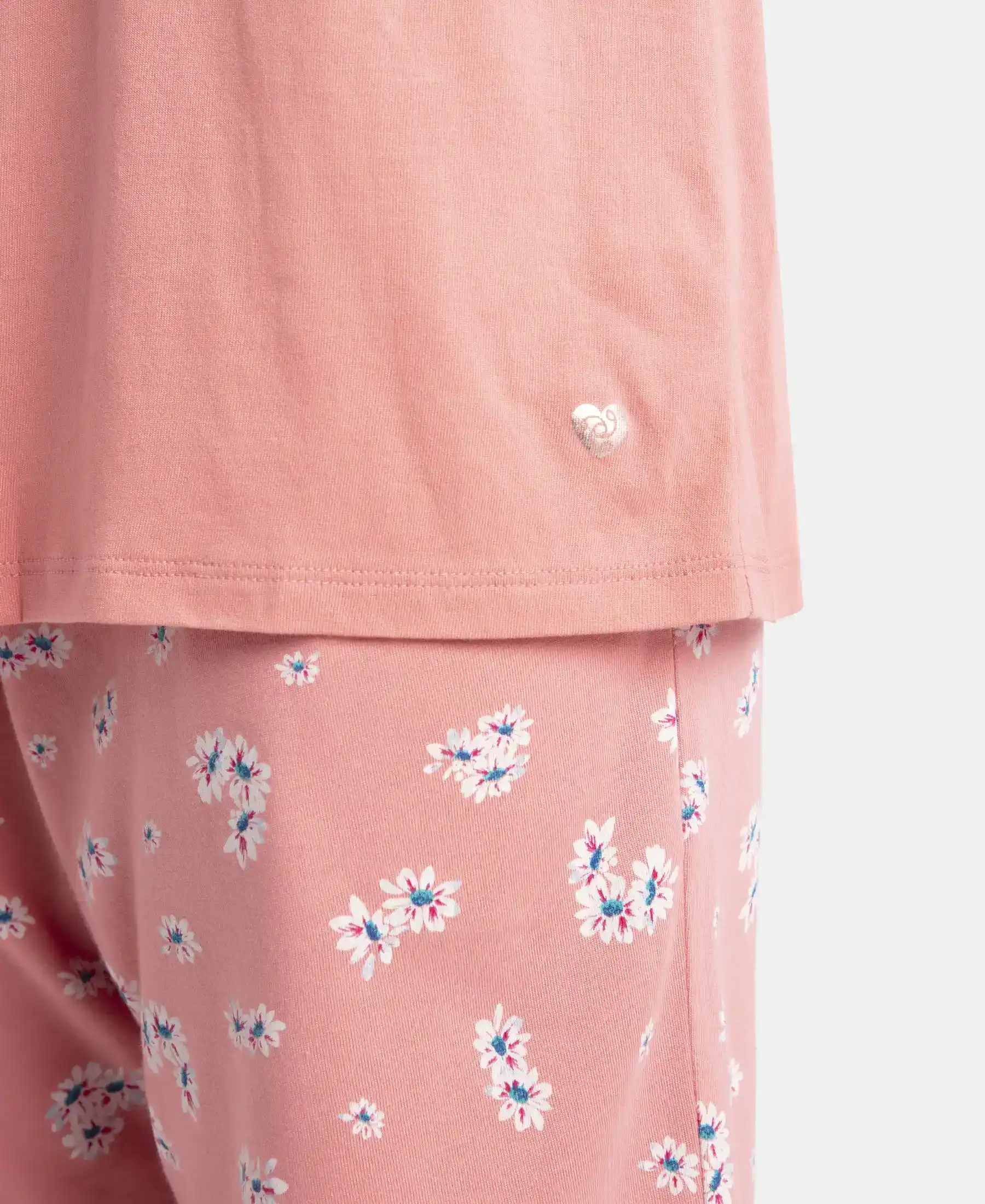 Micro Modal Cotton Short Sleeve T-Shirt and Printed Shorts Set - Peach Blossom - Image 9