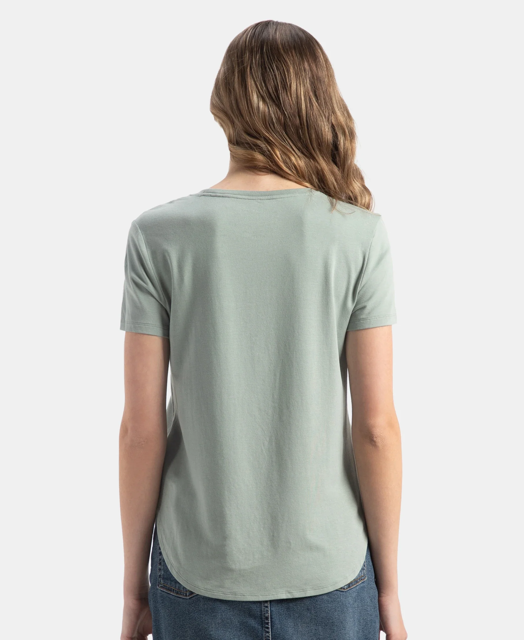 Micro Modal Fiber Elastane Stretch Relaxed Fit Graphic Print Round Neck Half Sleeve T-Shirt With Curved Hem Styling - Iceberg Green - Image 3