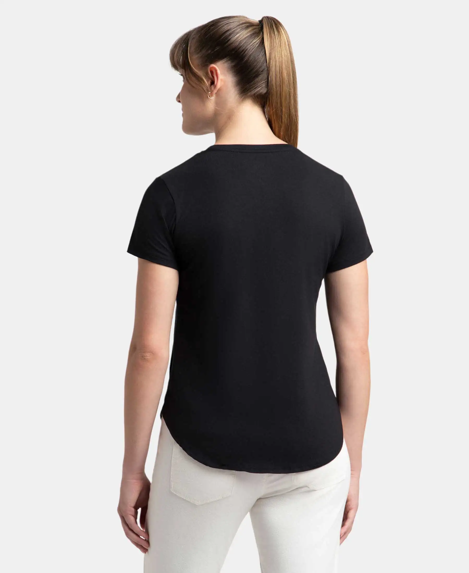 Micro Modal Fiber Elastane Stretch Relaxed Fit Graphic Print Round Neck Half Sleeve T-Shirt With Curved Hem Styling - Black - Image 3