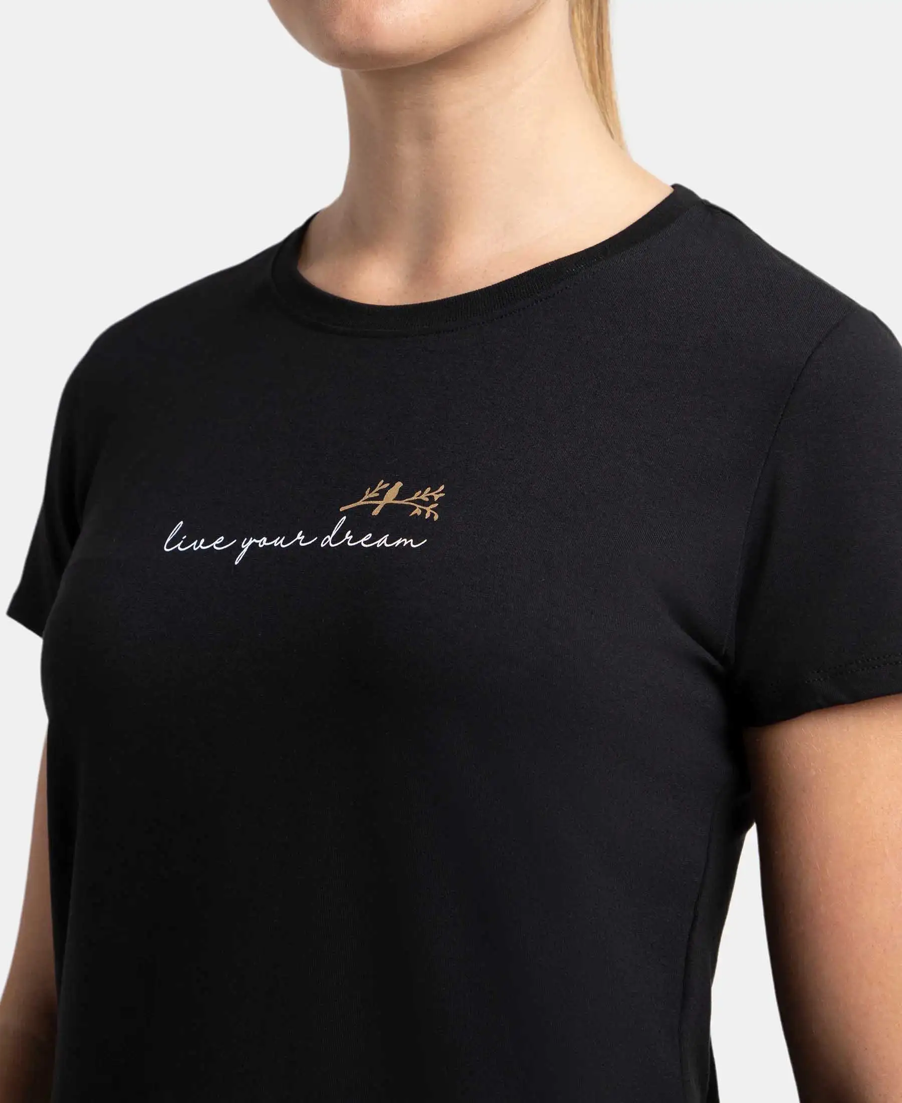 Micro Modal Fiber Elastane Stretch Relaxed Fit Graphic Print Round Neck Half Sleeve T-Shirt With Curved Hem Styling - Black - Image 6