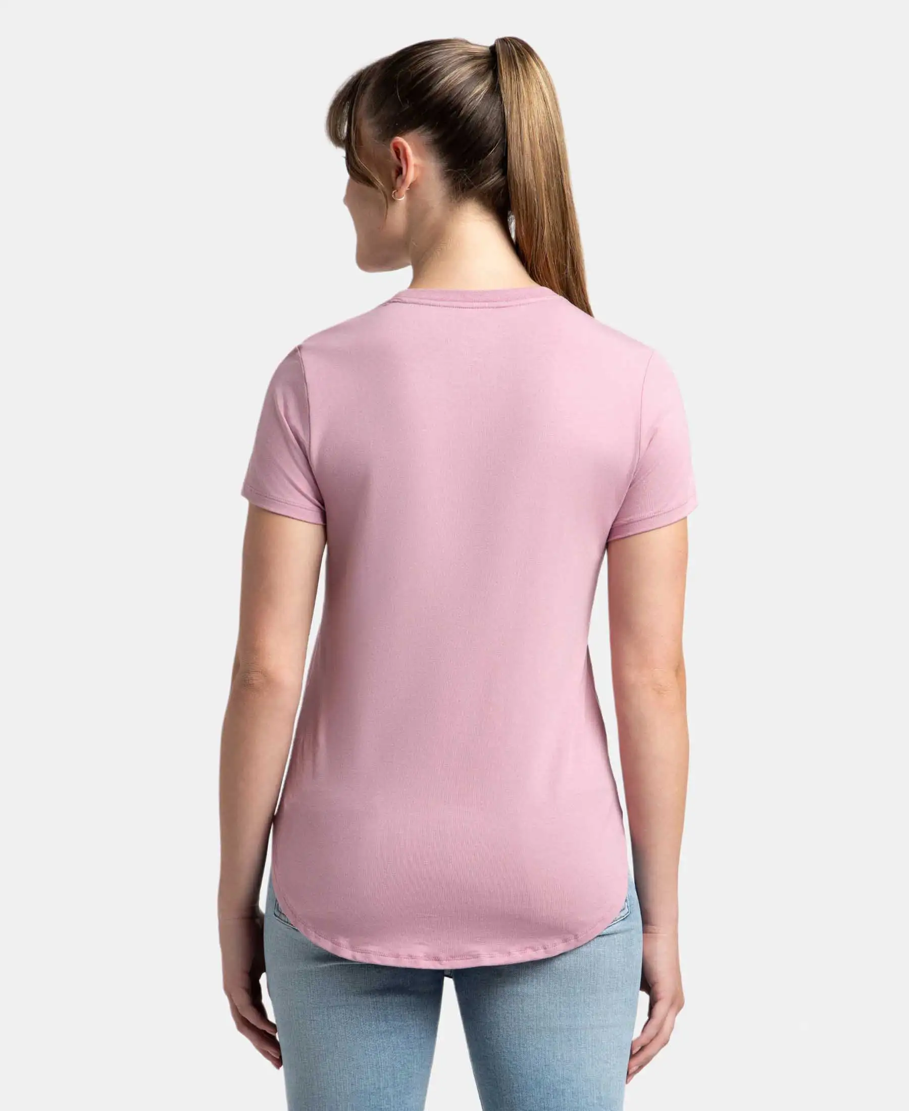 Micro Modal Fiber Elastane Stretch Relaxed Fit Graphic Print Round Neck Half Sleeve T-Shirt With Curved Hem Styling - Lilas - Image 3
