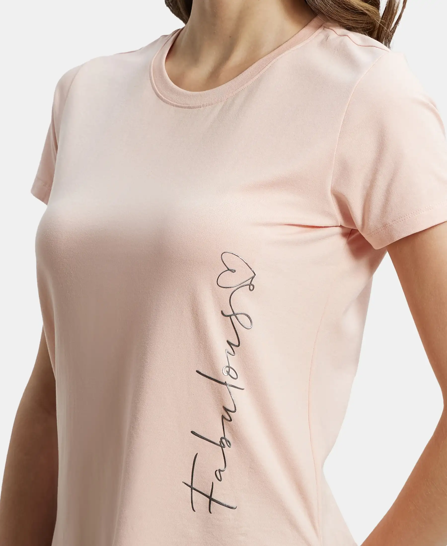 Micro Modal Fiber Elastane Stretch Relaxed Fit Graphic Print Round Neck Half Sleeve T-Shirt With Curved Hem Styling - Rosecloud - Image 6