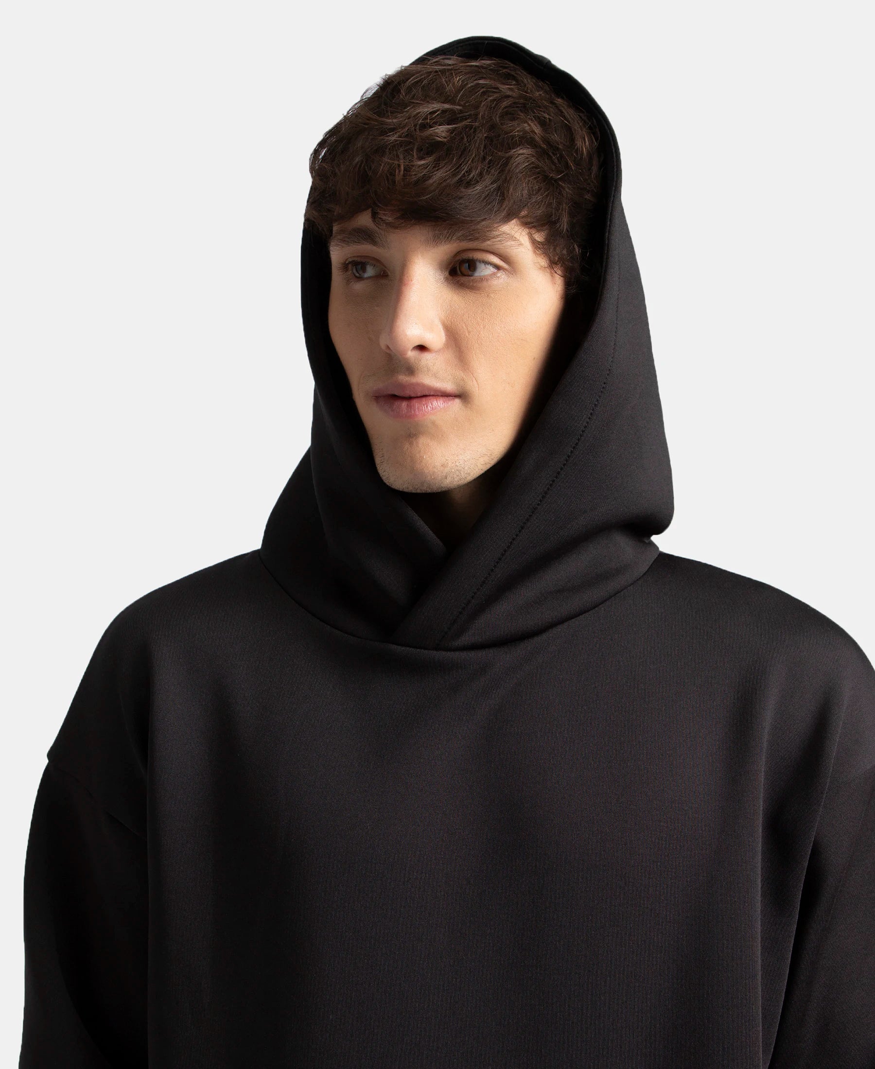 Microfiber Cotton Blend Elastane Stretch Hoodie Sweatshirt - Black - Image 7