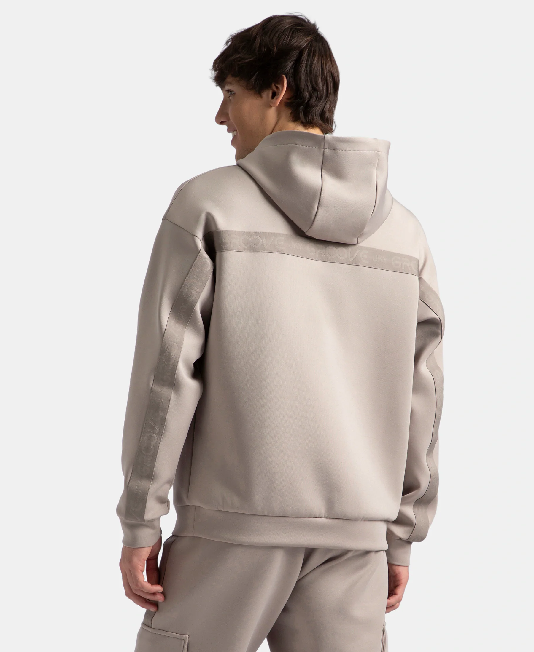 Microfiber Cotton Blend Elastane Stretch Hoodie Sweatshirt - Moon Rock - Image 3