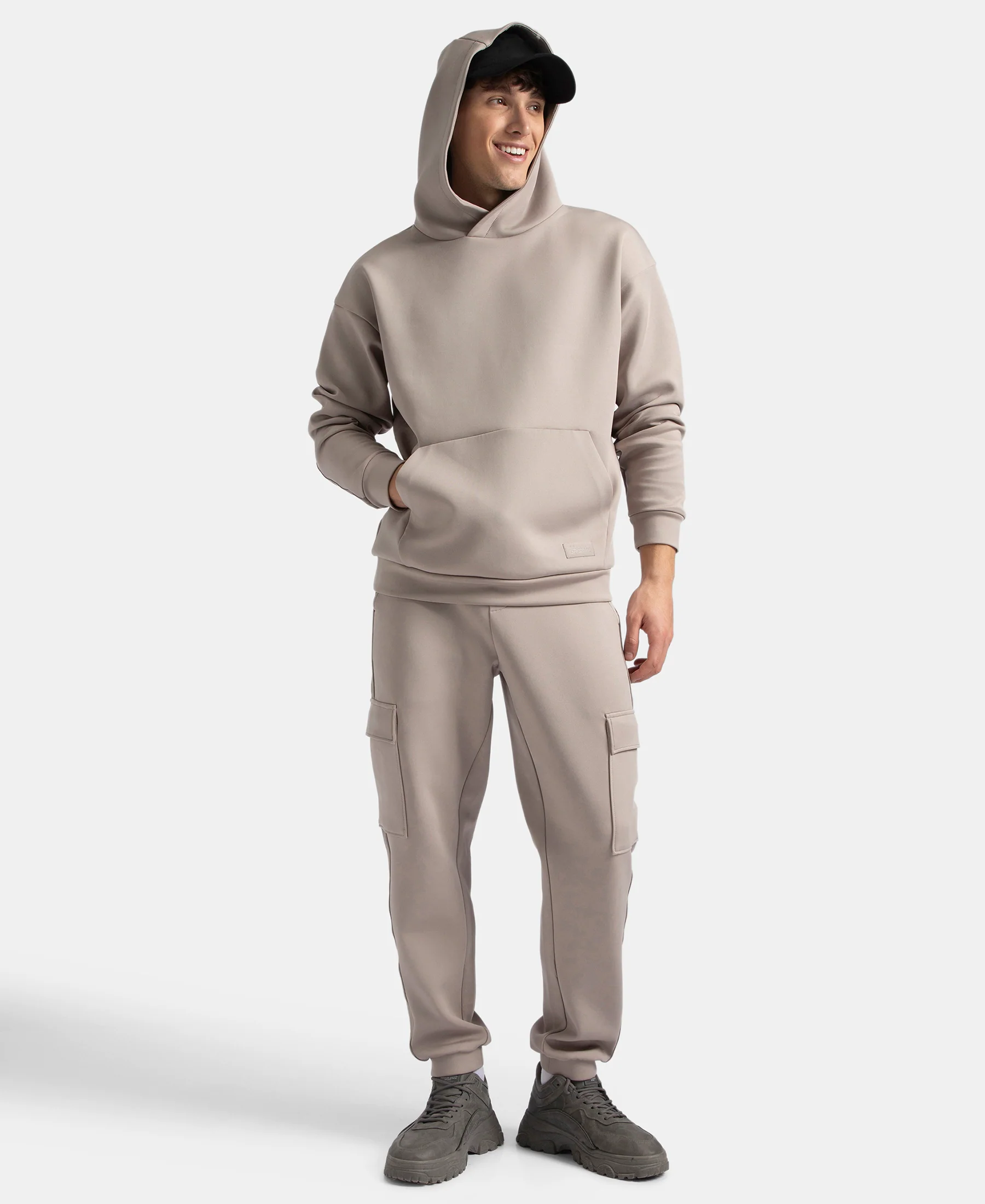 Microfiber Cotton Blend Elastane Stretch Hoodie Sweatshirt - Moon Rock - Image 4