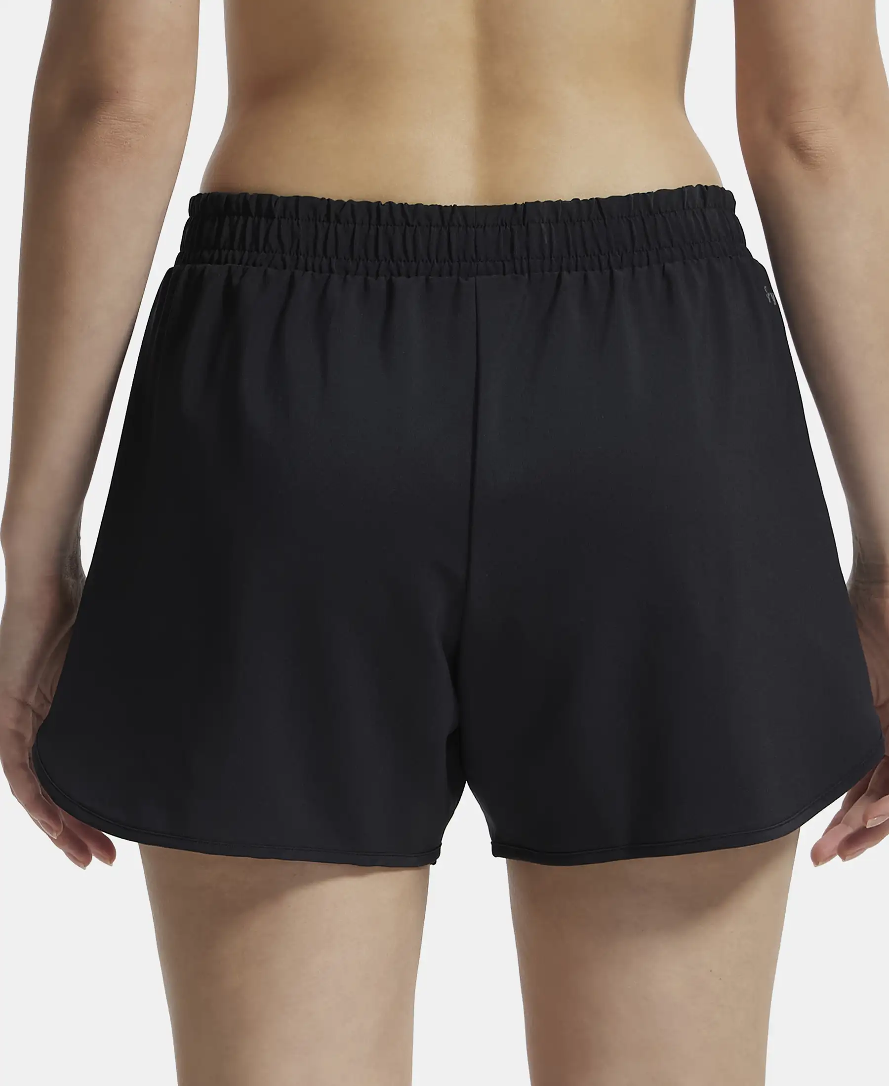 Microfiber Elastane Stretch Double Layered Woven Fabric Regular Fit Shorts with Zipper Pockets - Black - Image 3