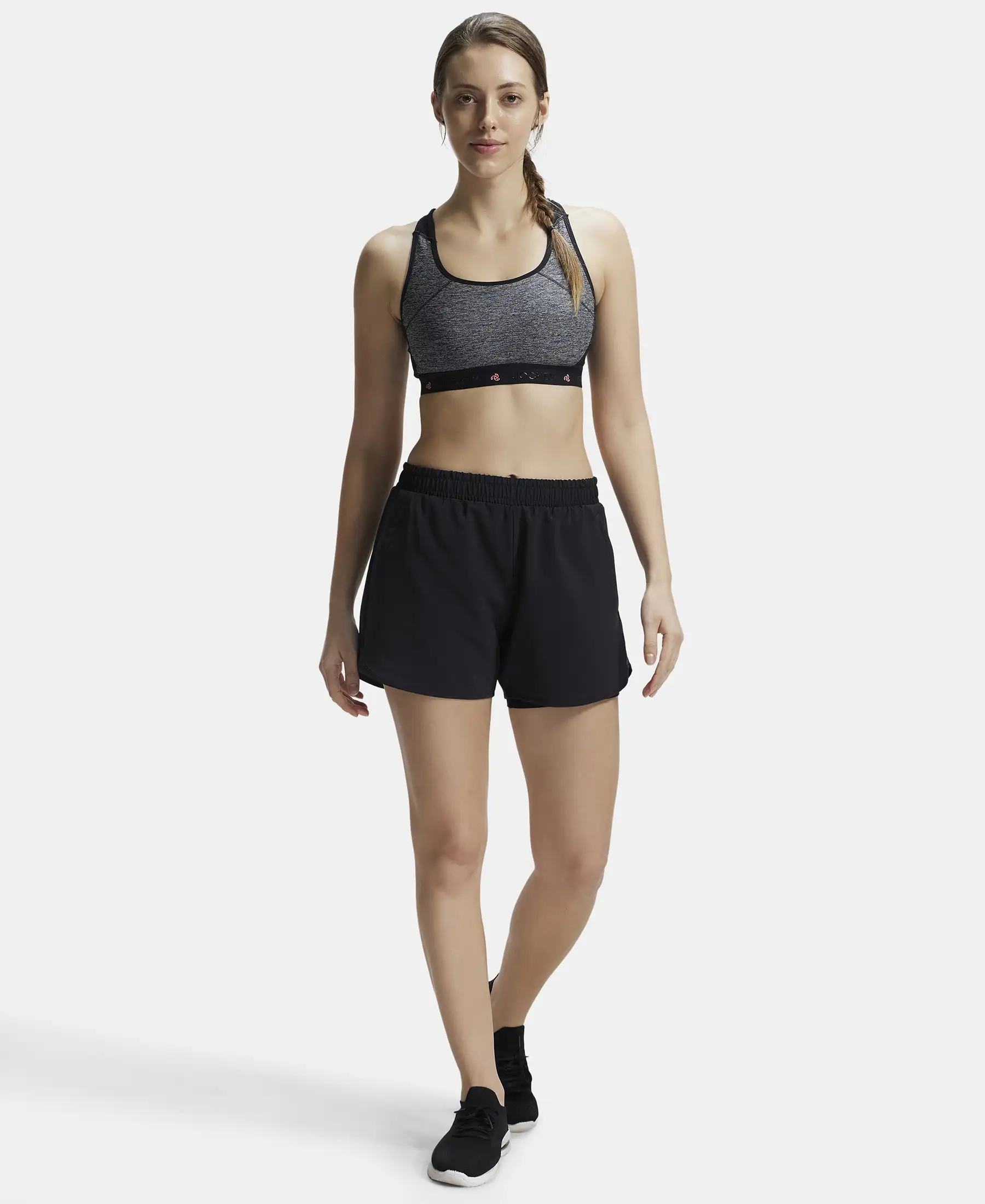 Microfiber Elastane Stretch Double Layered Woven Fabric Regular Fit Shorts with Zipper Pockets - Black - Image 4