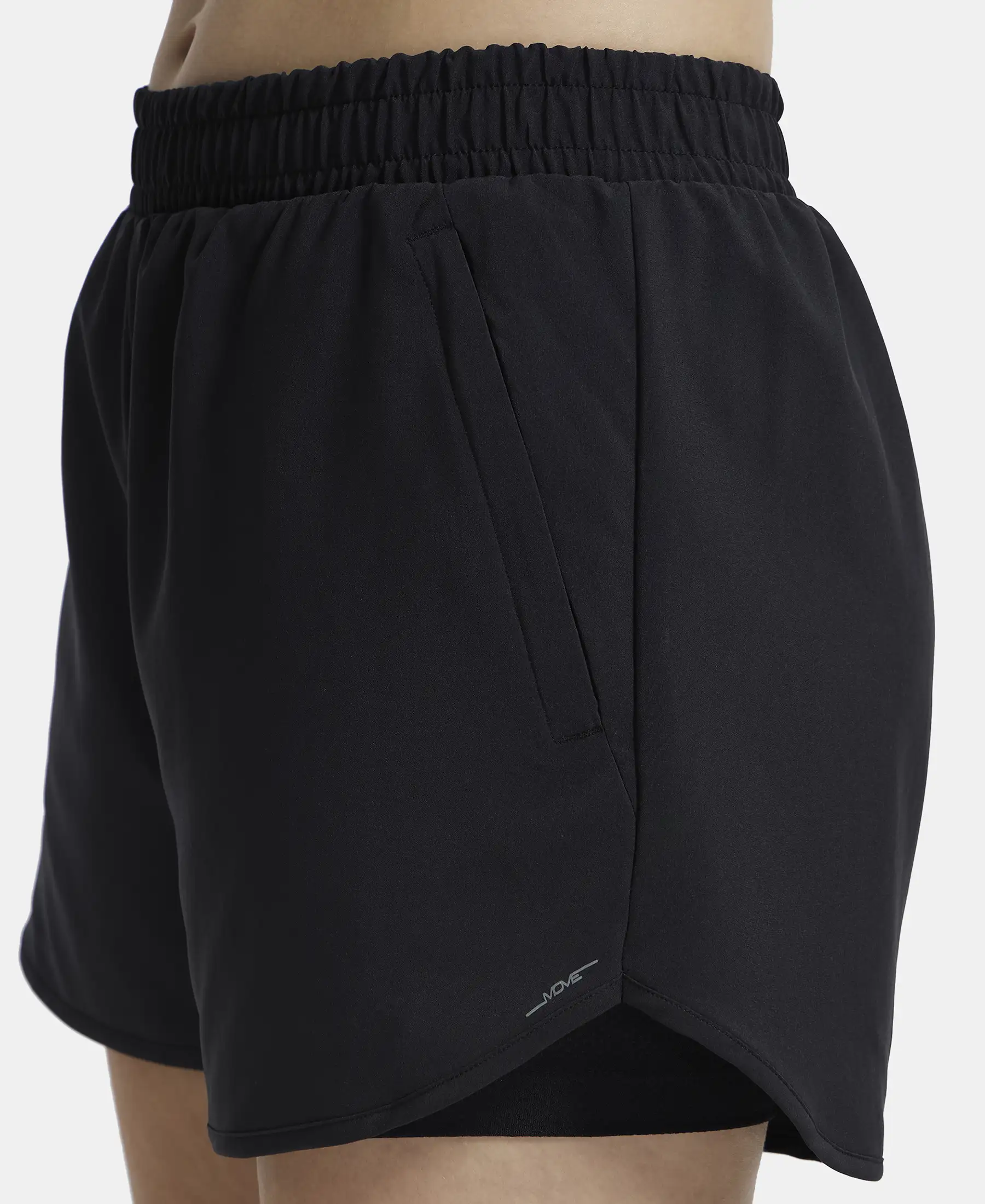 Microfiber Elastane Stretch Double Layered Woven Fabric Regular Fit Shorts with Zipper Pockets - Black - Image 7