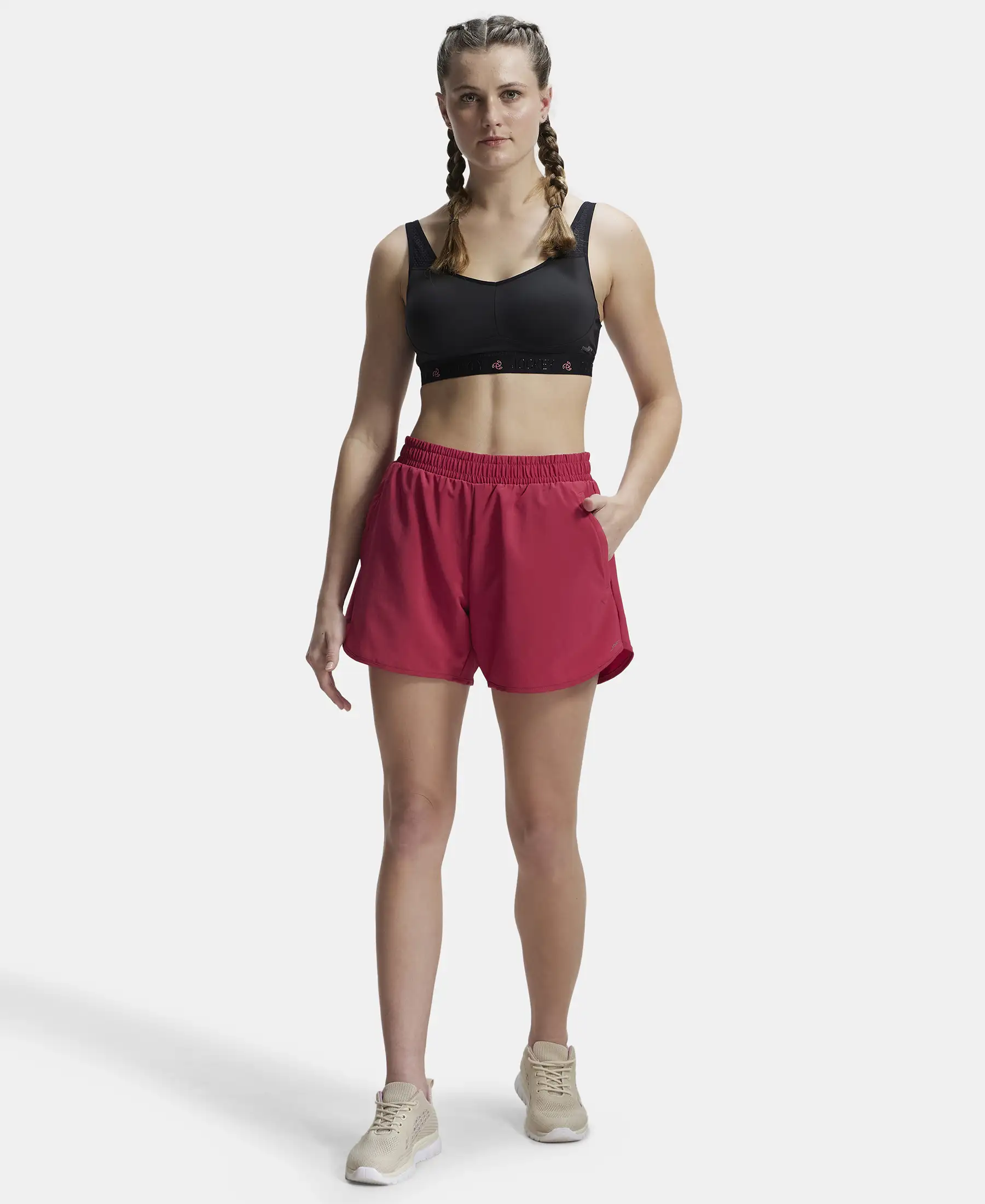 Microfiber Elastane Stretch Double Layered Woven Fabric Regular Fit Shorts with Zipper Pockets - Granita - Image 4