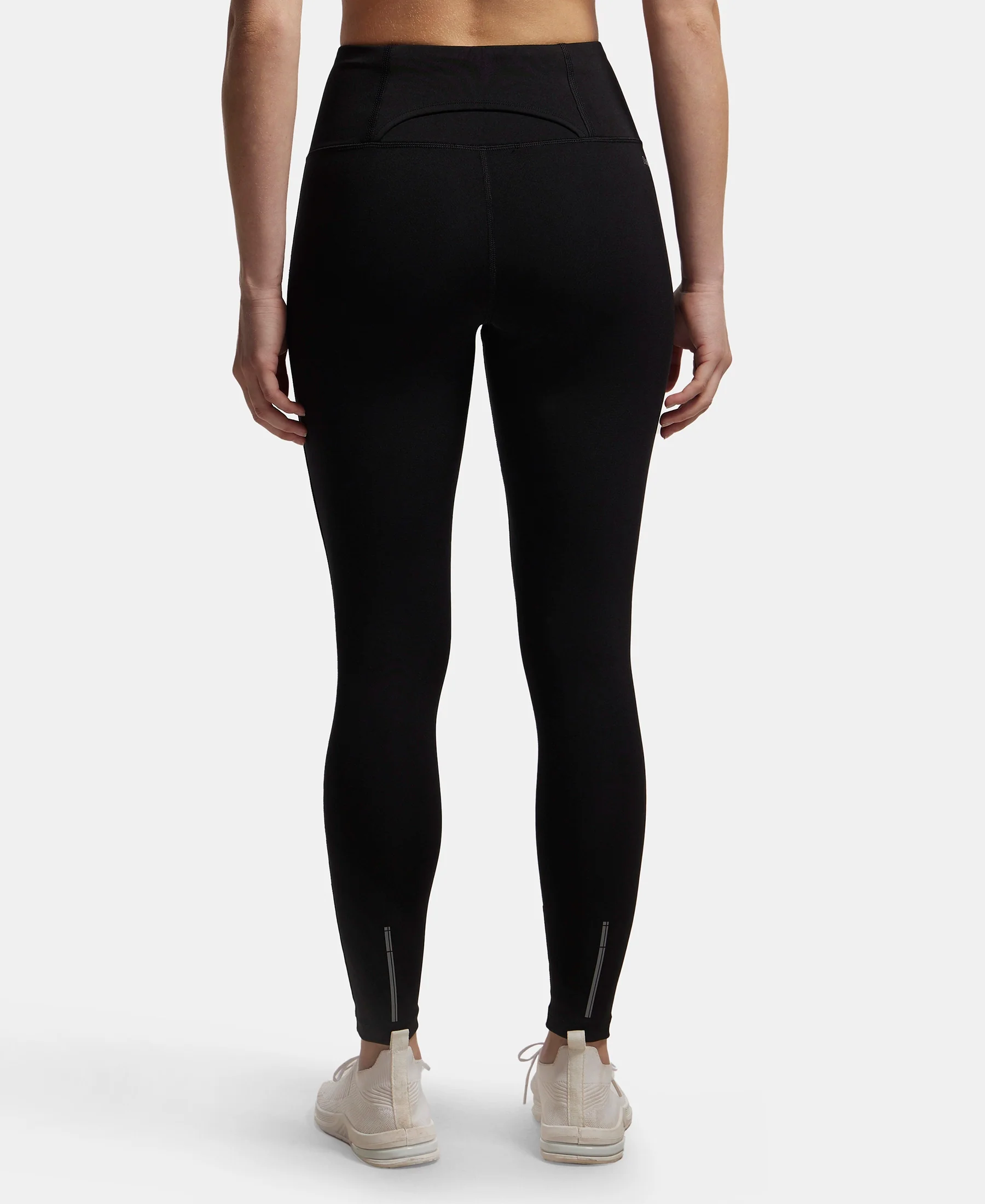 Microfiber Elastane Stretch Performance 7/8th Leggings with Broadwaistband & Back Pocket - Black - Image 3