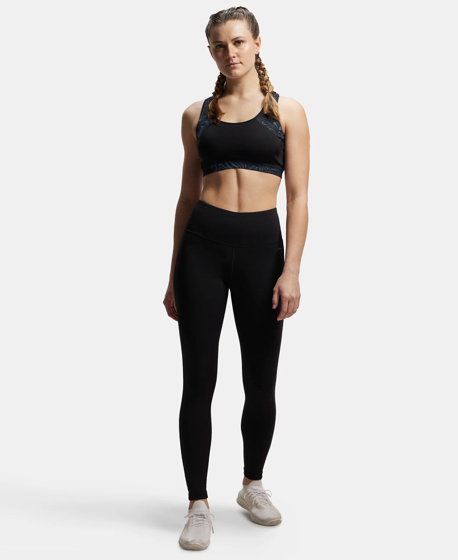 Microfiber Elastane Stretch Performance 7/8th Leggings with Broadwaistband & Back Pocket - Black - Image 4
