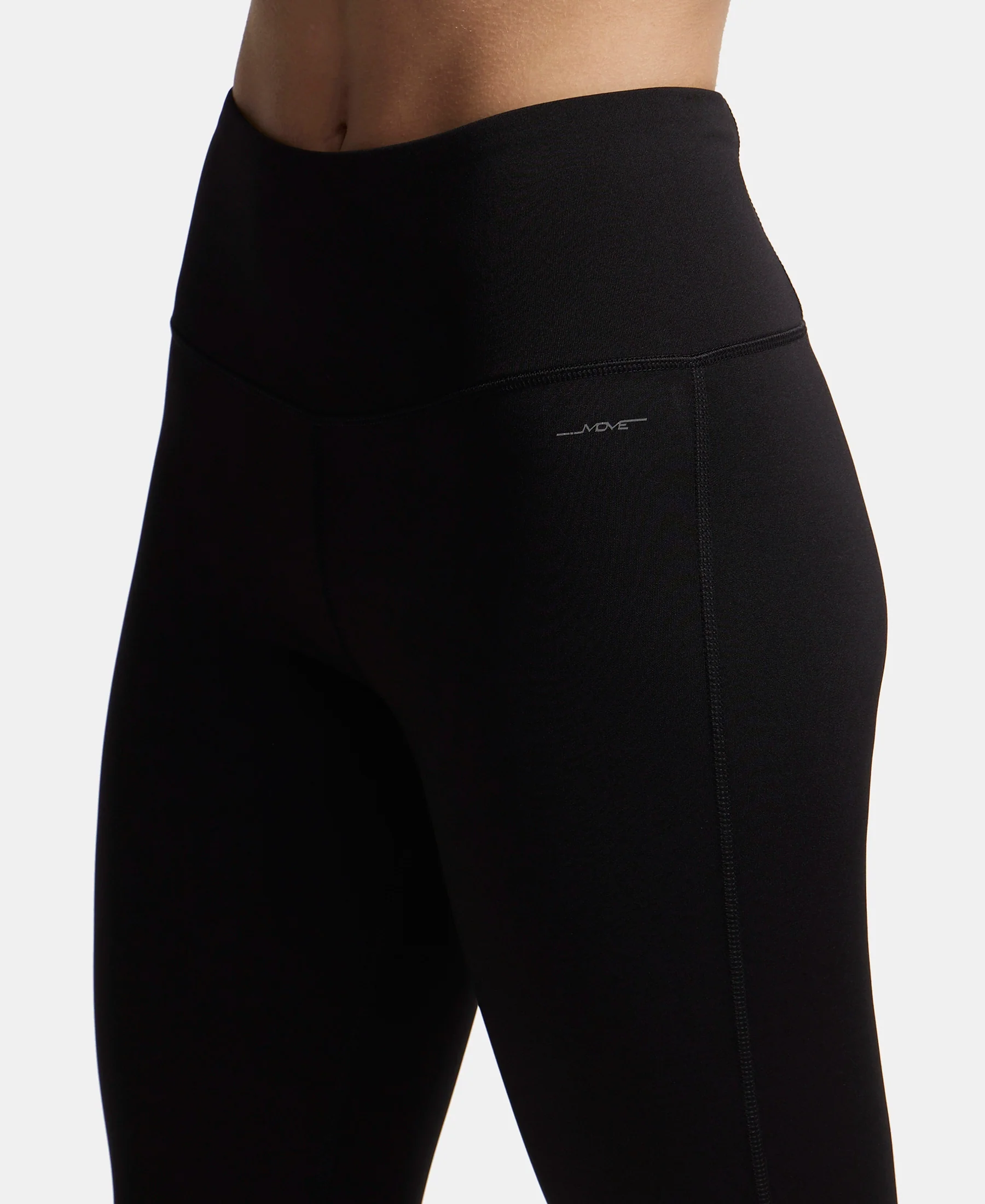 Microfiber Elastane Stretch Performance 7/8th Leggings with Broadwaistband & Back Pocket - Black - Image 7