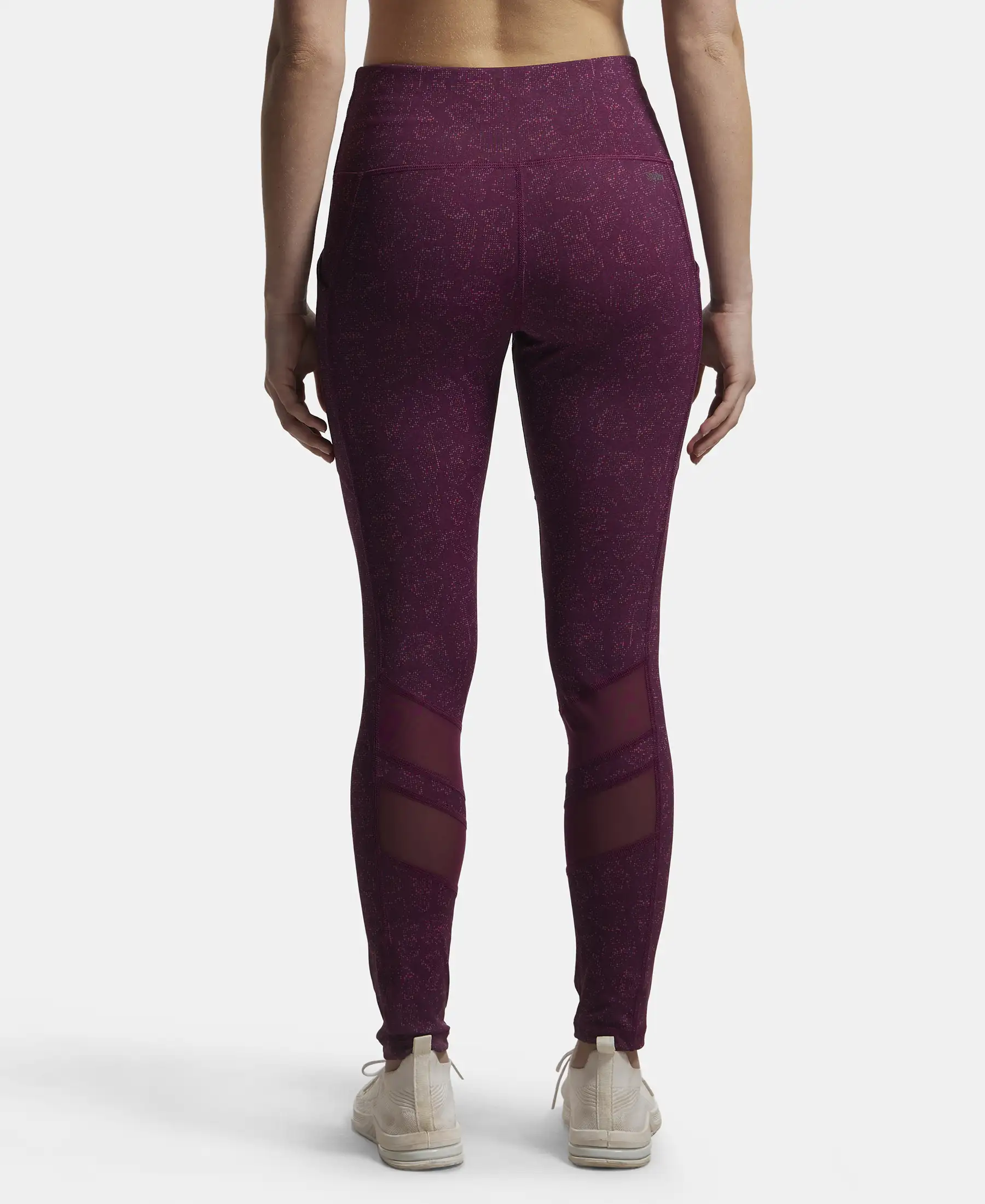 Microfiber Elastane Stretch Performance Leggings with Breathable Mesh - Grapewine Print - Image 3