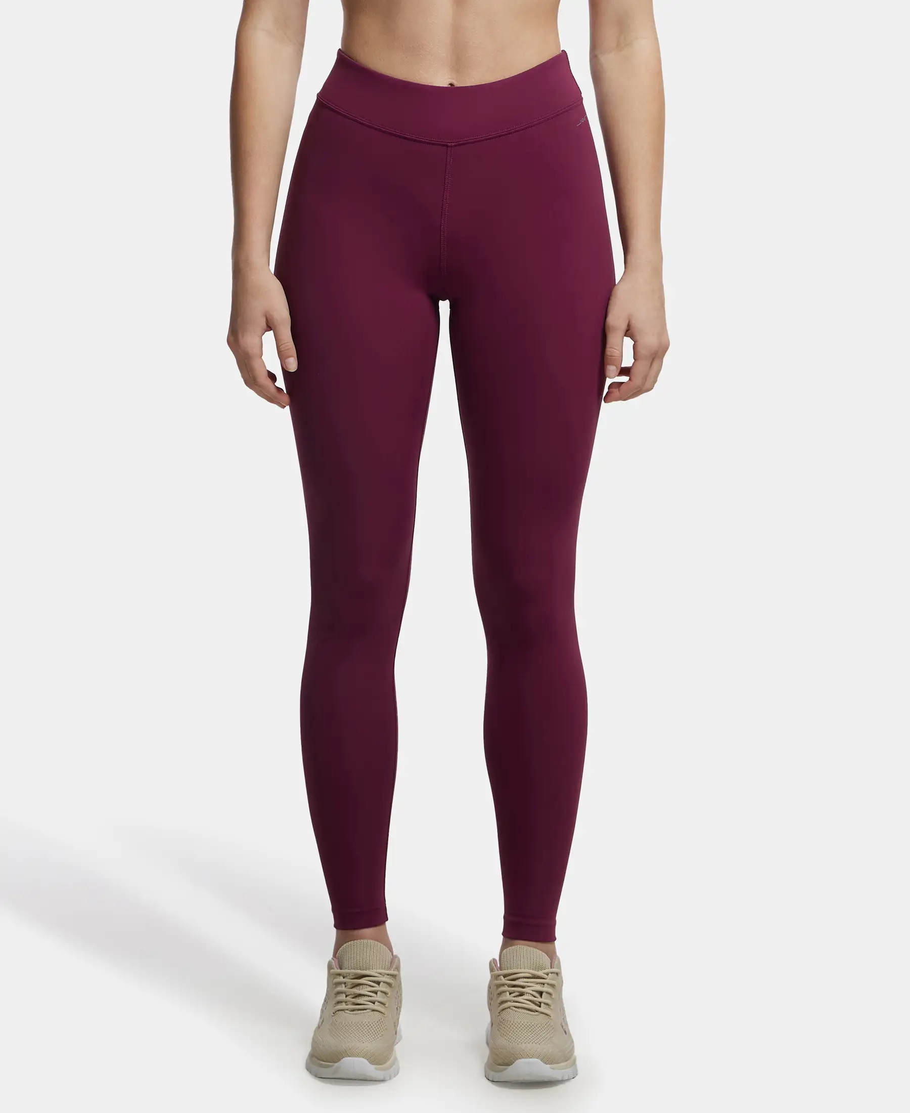 Microfiber Elastane Stretch Performance Leggings with Elasticated Waistband - Grape Wine